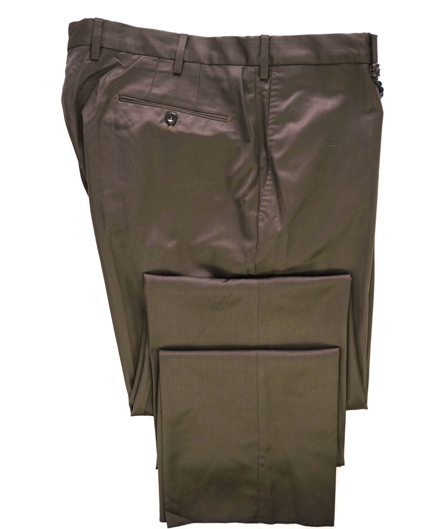 $450 INCOTEX Solid Olive Green Wool Flat Front Dress Pants 38W