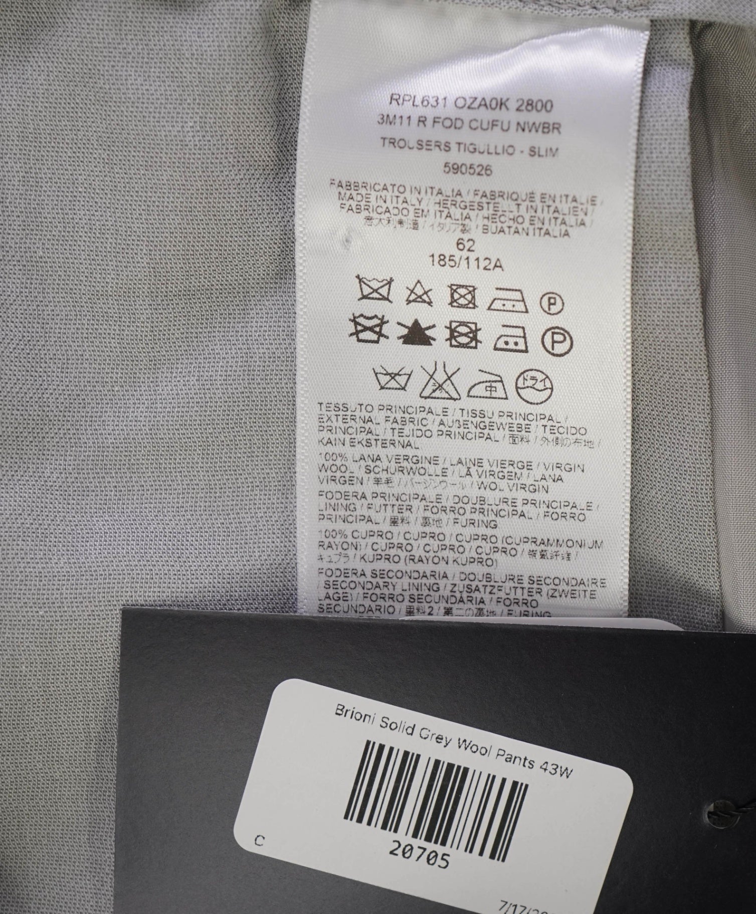 $1,050 BRIONI Solid Grey Wool Flat Front Dress Pants 42W