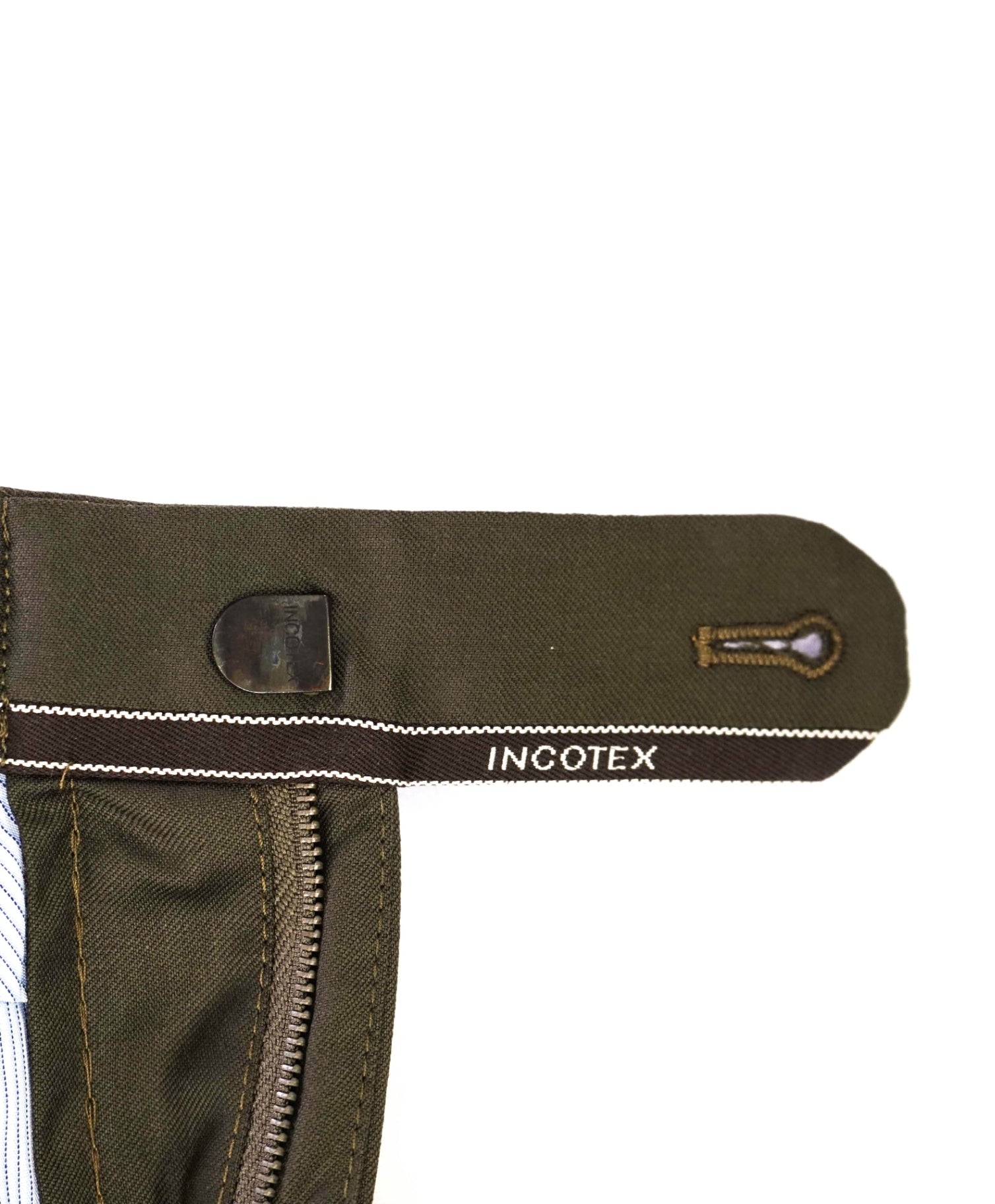 $450 INCOTEX Solid Olive Green Wool Flat Front Dress Pants 38W