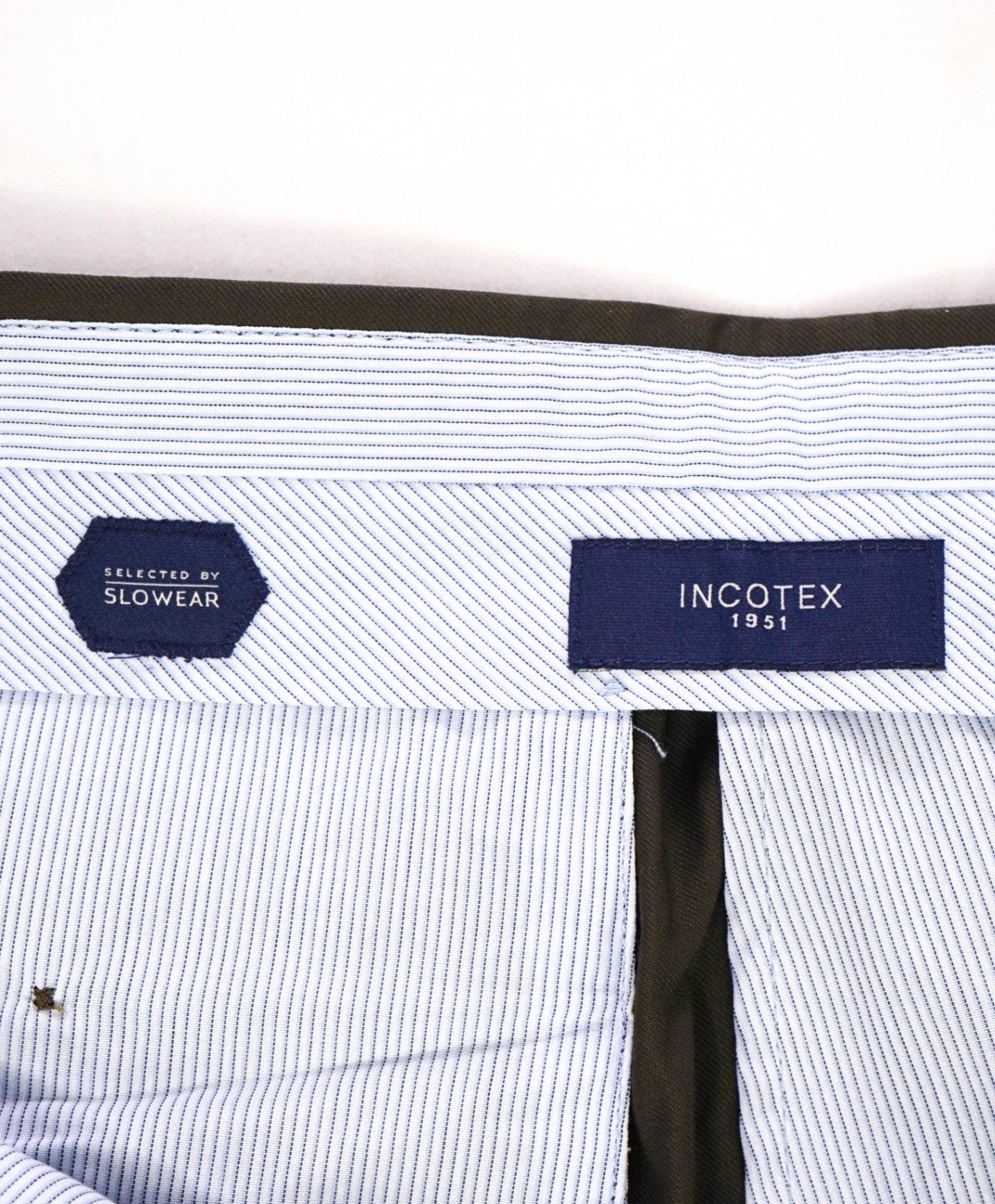 $450 INCOTEX Solid Olive Green Wool Flat Front Dress Pants 38W