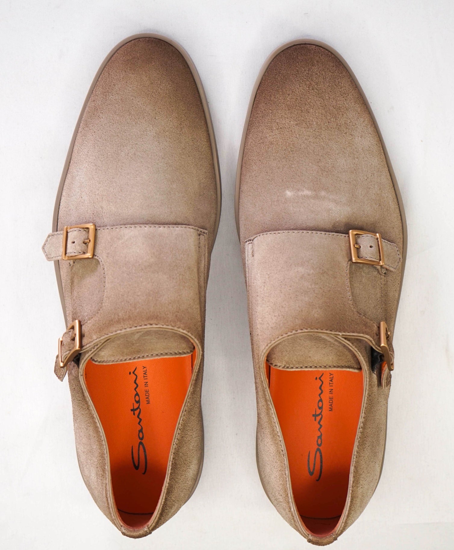 $850 Santoni Neutral Monk Strap Suede Loafer Sneakers US 11.5 (UK10.5)