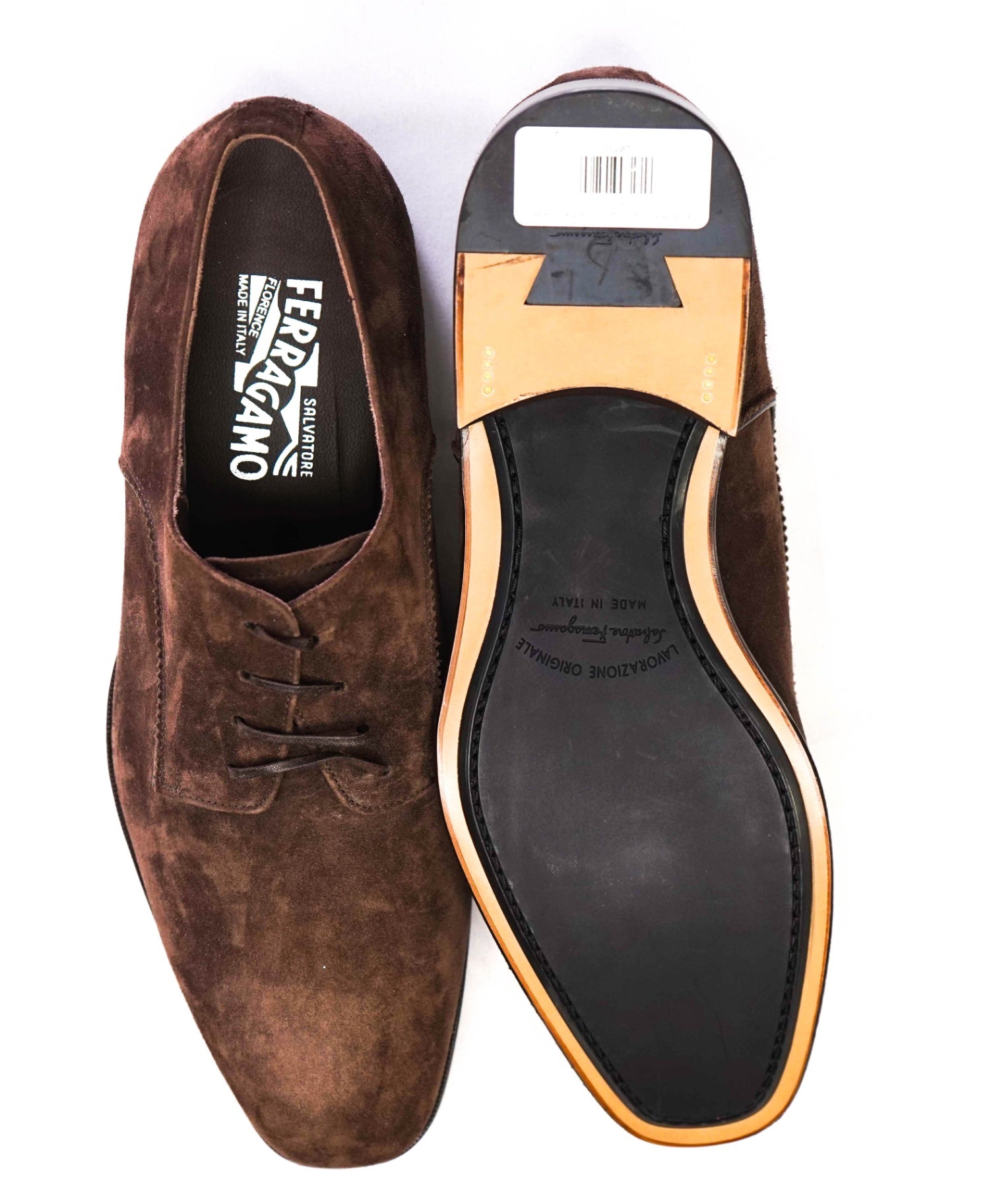 $880 Salvatore Ferragamo "DANIEL" Brown Suede Derbies 11.5 3E