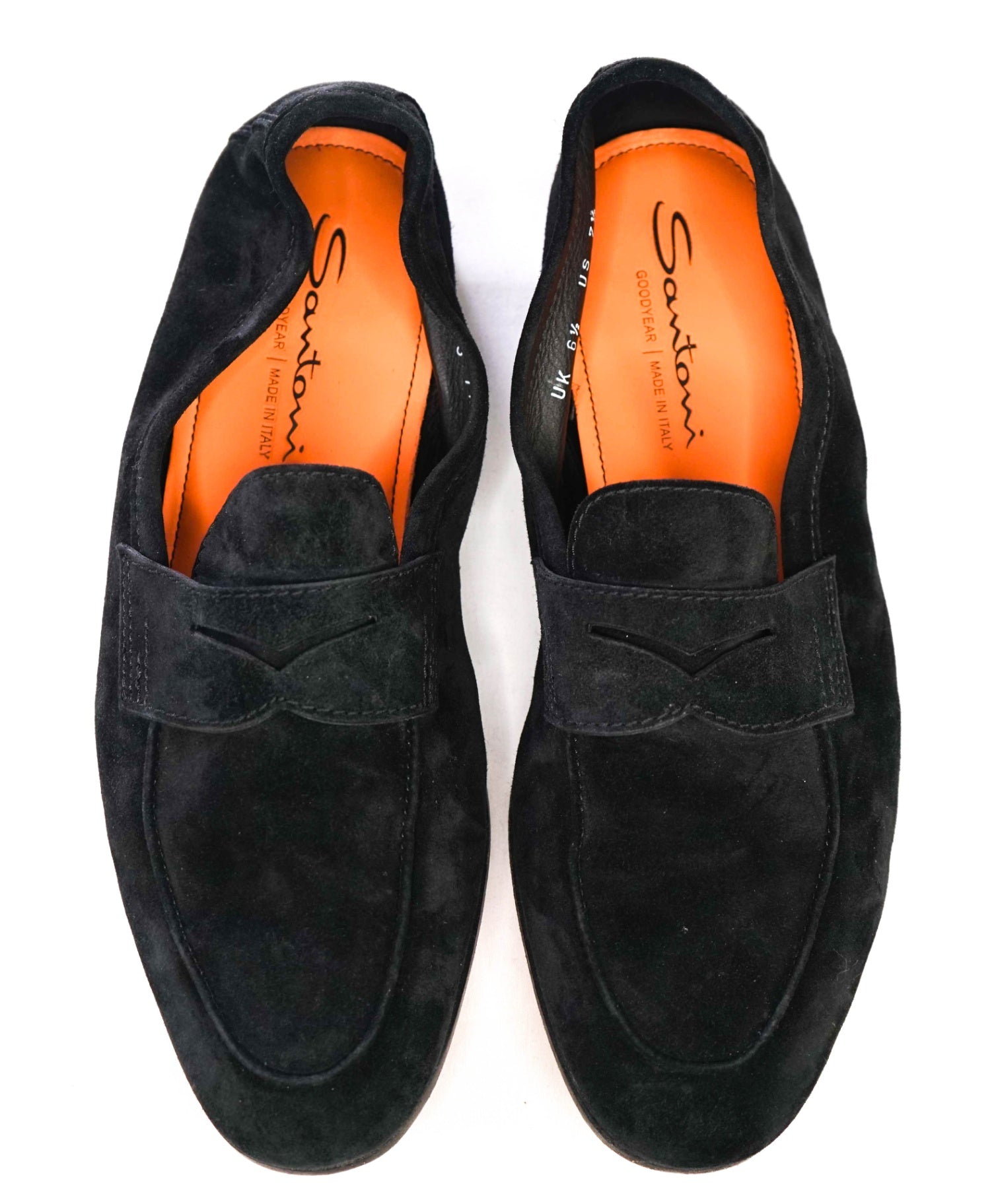 $1,050 Santoni Black Suede "GOODYEAR" Venetian Loafers US 7.5 (6.5UK)