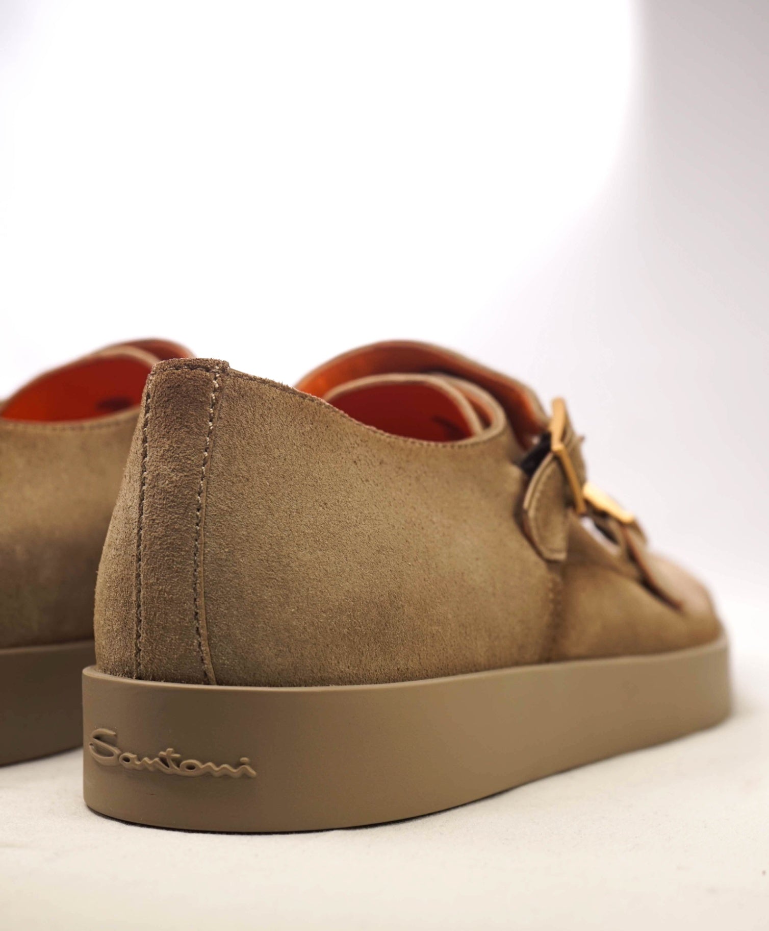 $850 Santoni Neutral Monk Strap Suede Loafer Sneakers US 11.5 (UK10.5)