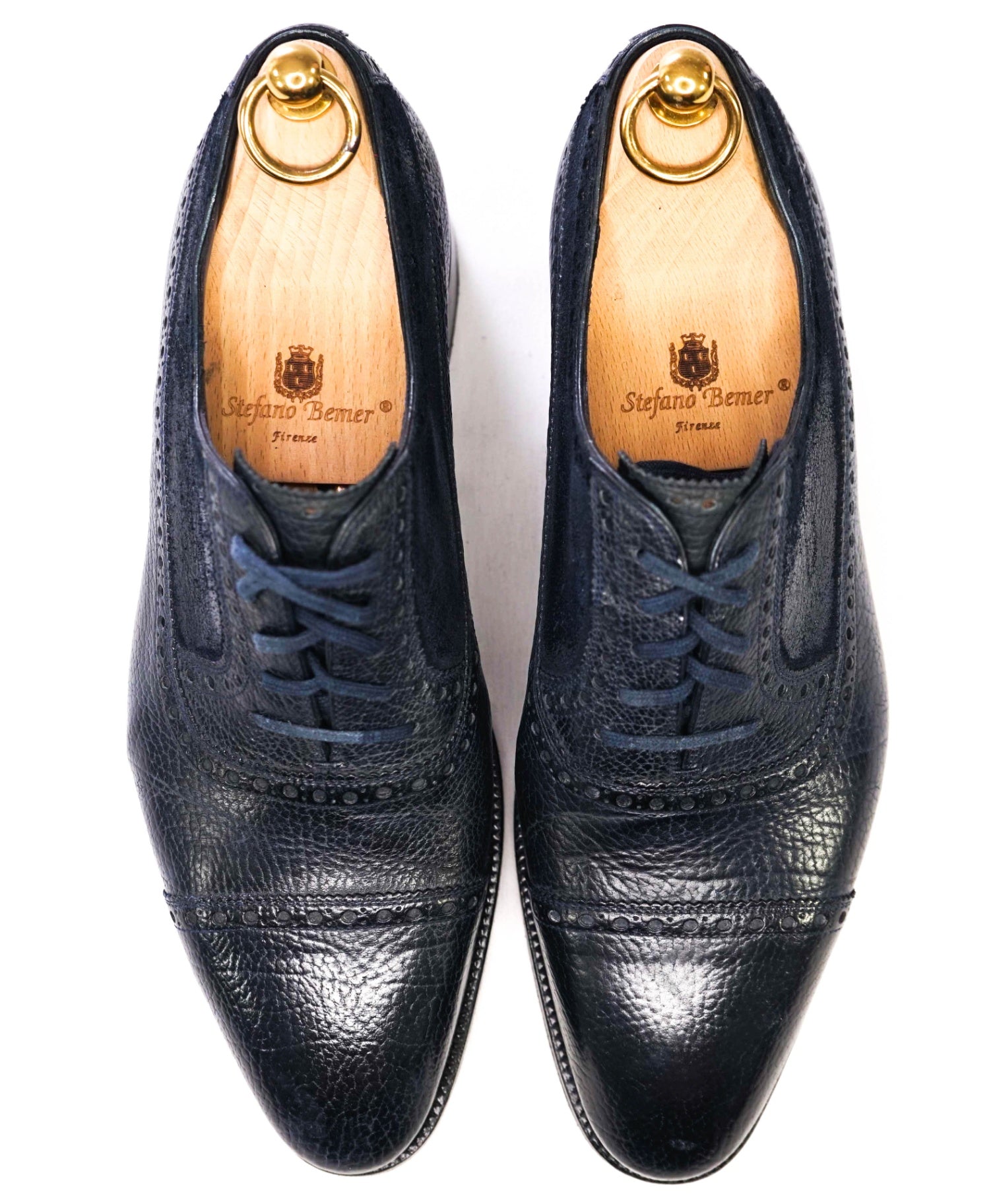 $2,195 Stefano Bemer Dark Navy Blue Leather Oxfords US 7.5 (40.5EU)