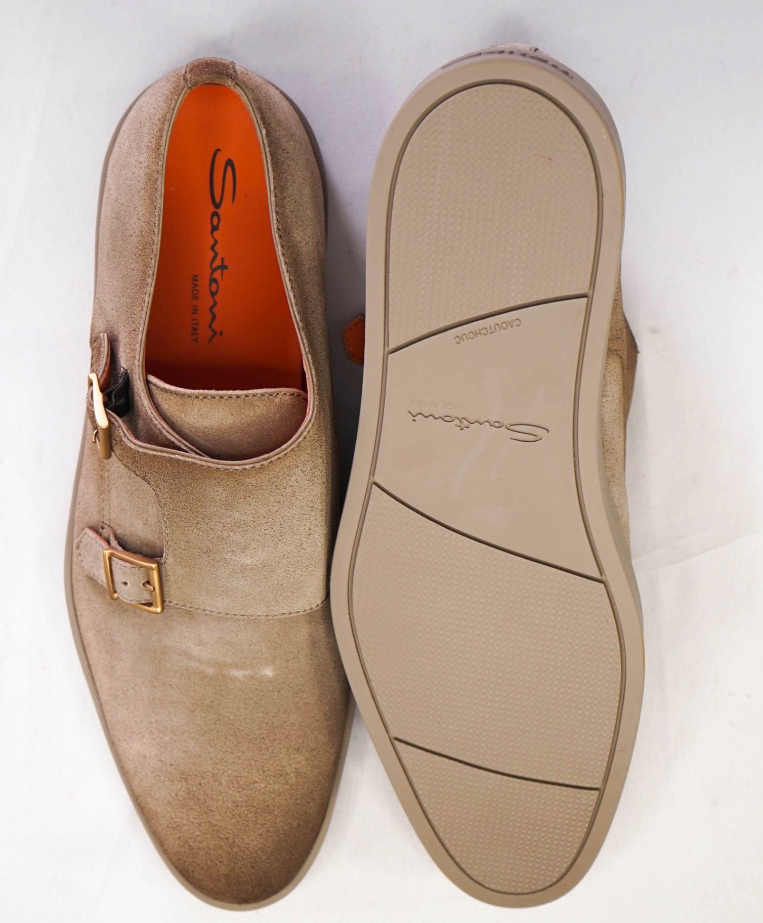 $850 Santoni Neutral Monk Strap Suede Loafer Sneakers US 11.5 (UK10.5)