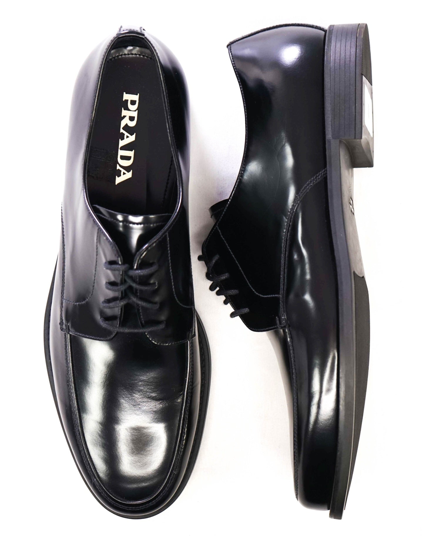 $950 Prada Black Leather Round Toe Derby Oxfords US 12 (11UK)