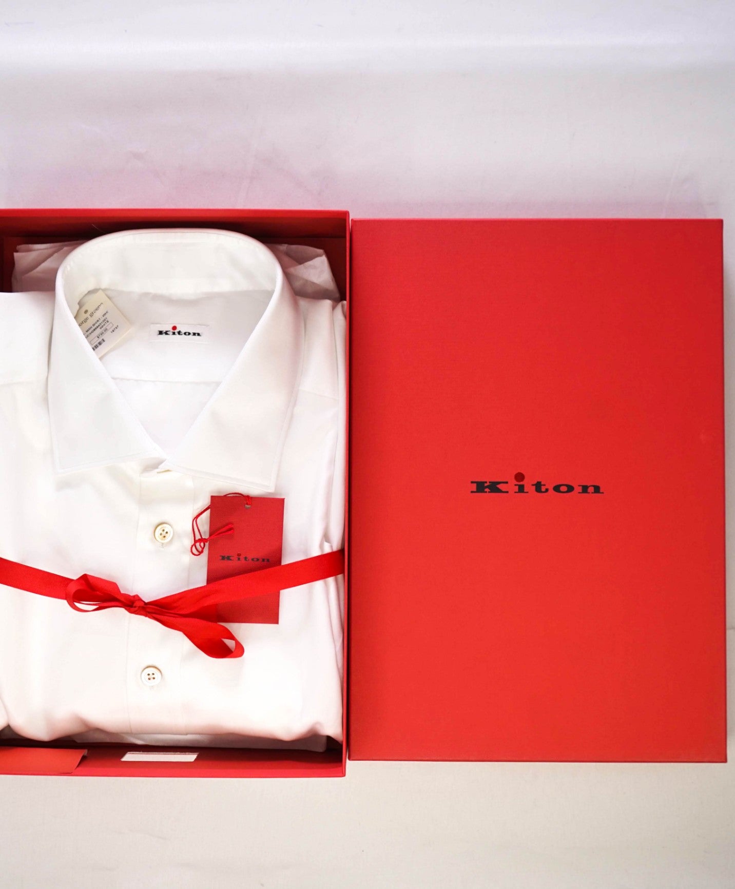 $775 KITON Solid White Cotton MOP Button Shirt 17 US (43 Kiton)