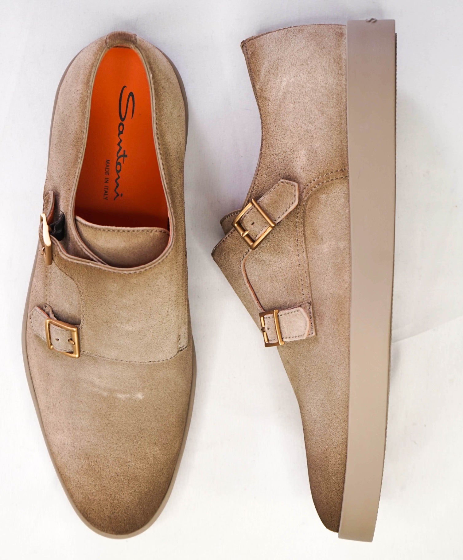 $850 Santoni Neutral Monk Strap Suede Loafer Sneakers US 12 (UK11)