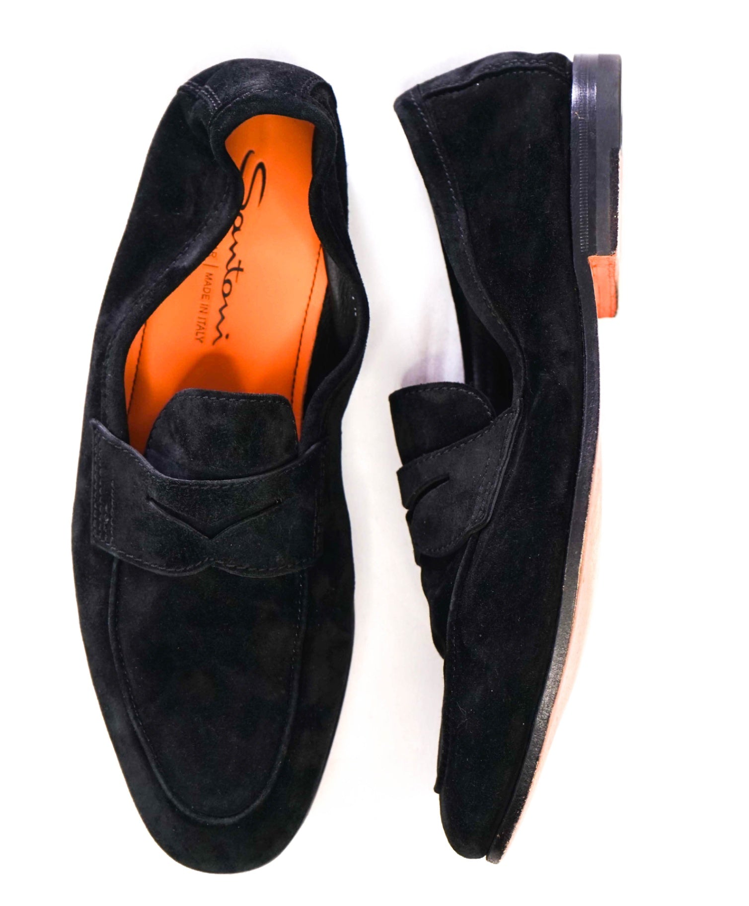 $1,050 Santoni Black Suede "GOODYEAR" Venetian Loafers US 7.5 (6.5UK)