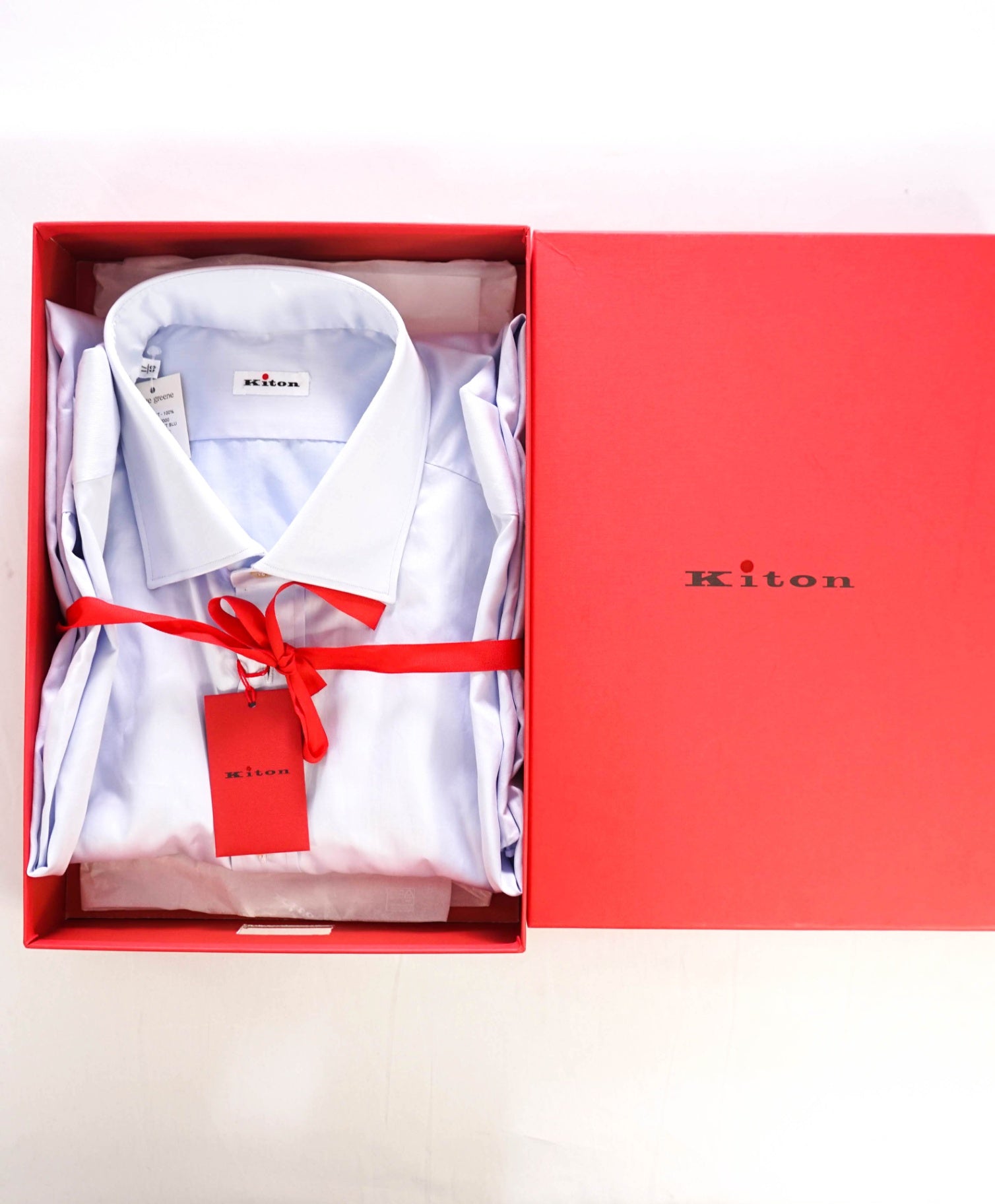 $775 KITON Light Blue MOP Button Cotton Dress Shirt 17 US (43 Kiton)