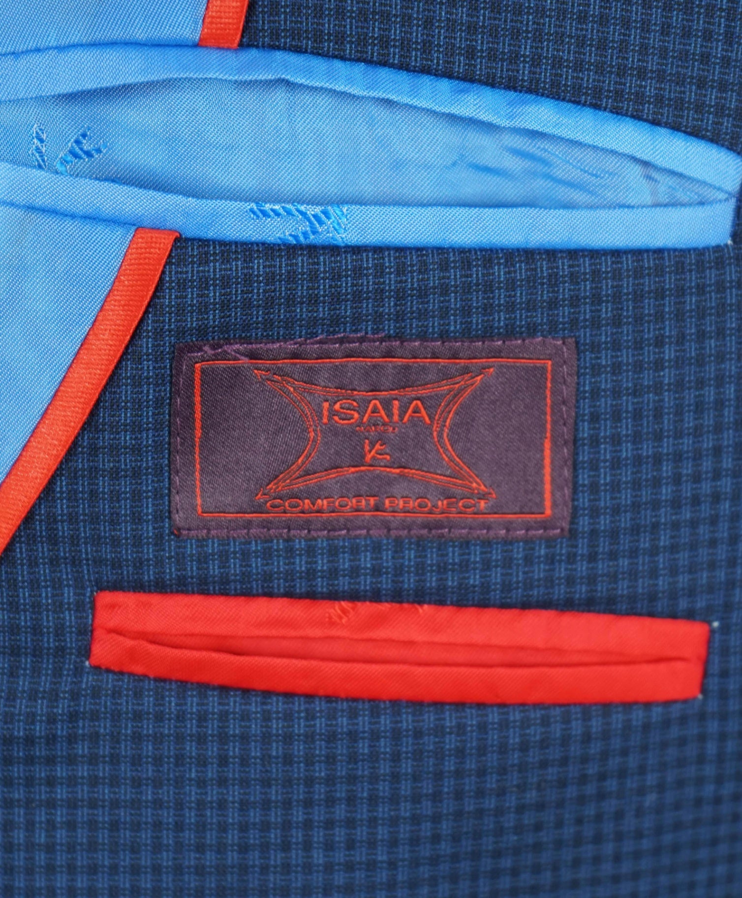 $3,995 ISAIA Navy Blue Check "Comfort Project" Wool/Silk Blazer 44R