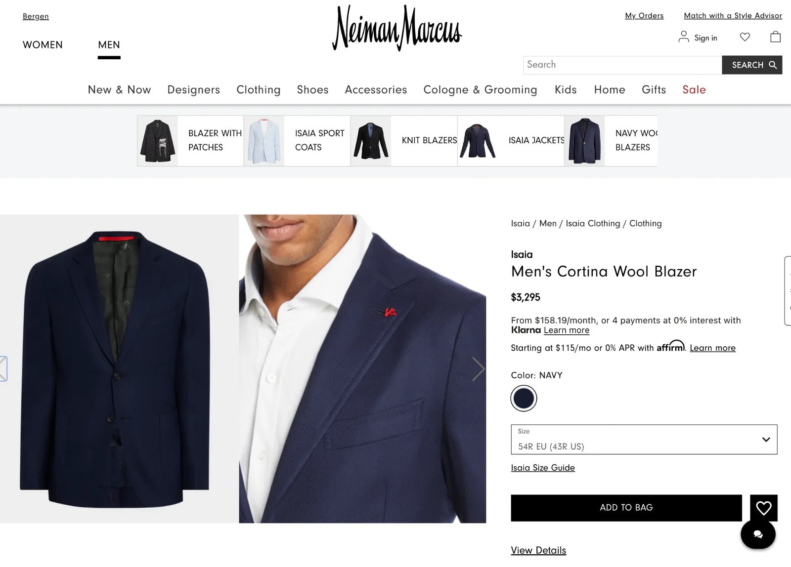 $3,295 ISAIA - Cortina Navy Patch Pocket Wool Blazer - 50R