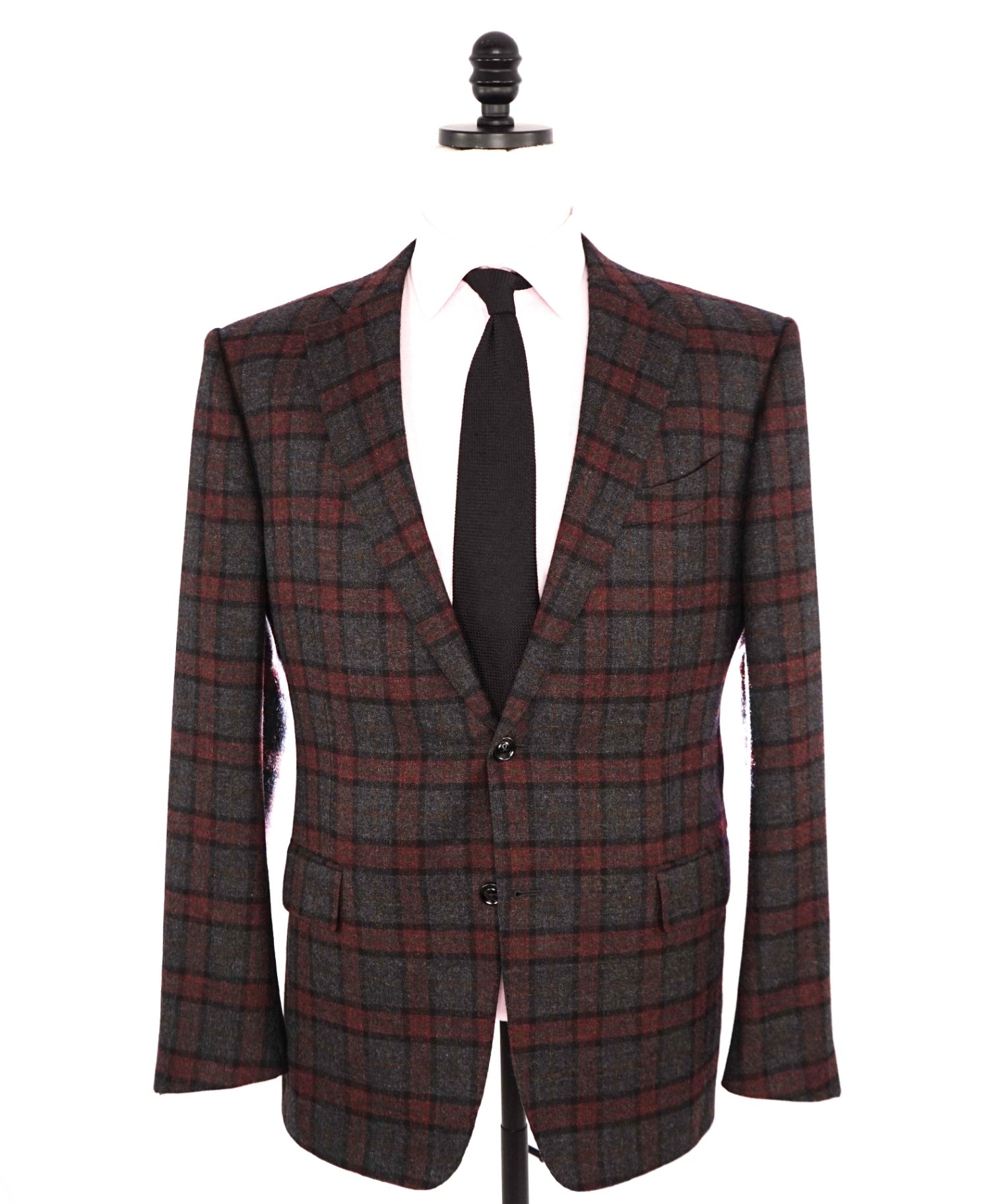 $4,000 Ermenegildo Zegna Red/Grey Plaid PURE Cashmere Blazer 44R