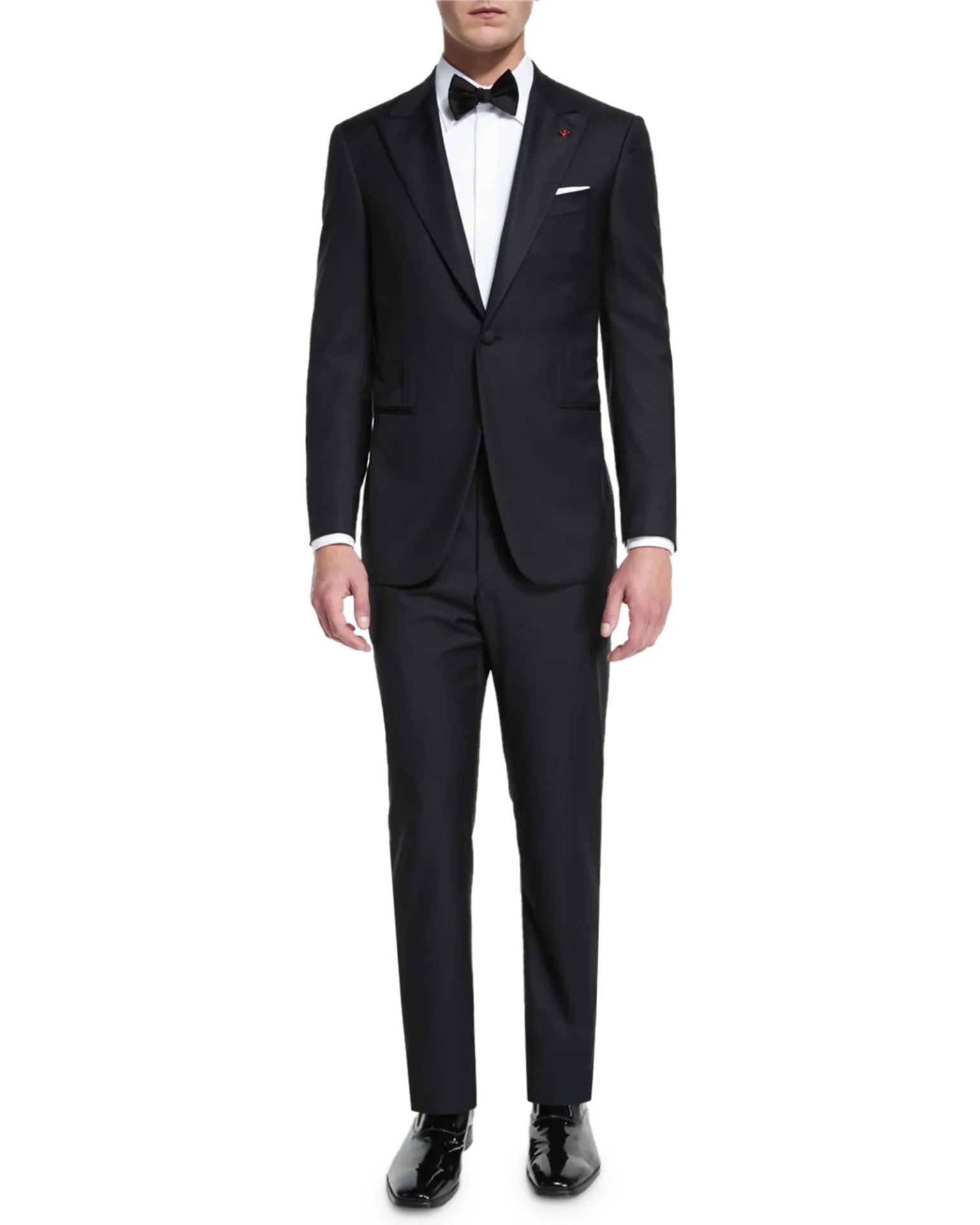 $4,595 ISAIA -"AQUASPIDER" PEAK LAPEL Black Tuxedo- 56R (66EU)