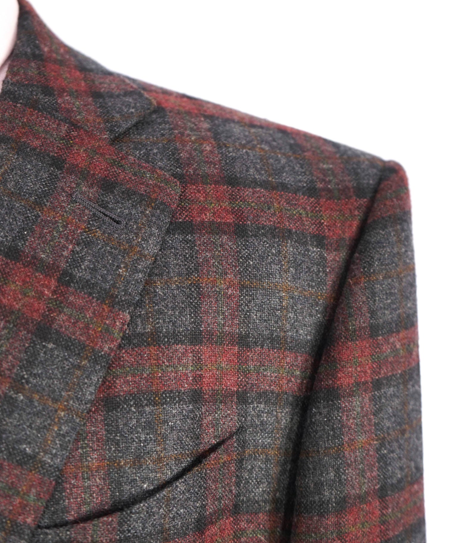 $4,000 Ermenegildo Zegna Red/Grey Plaid PURE Cashmere Blazer 44R
