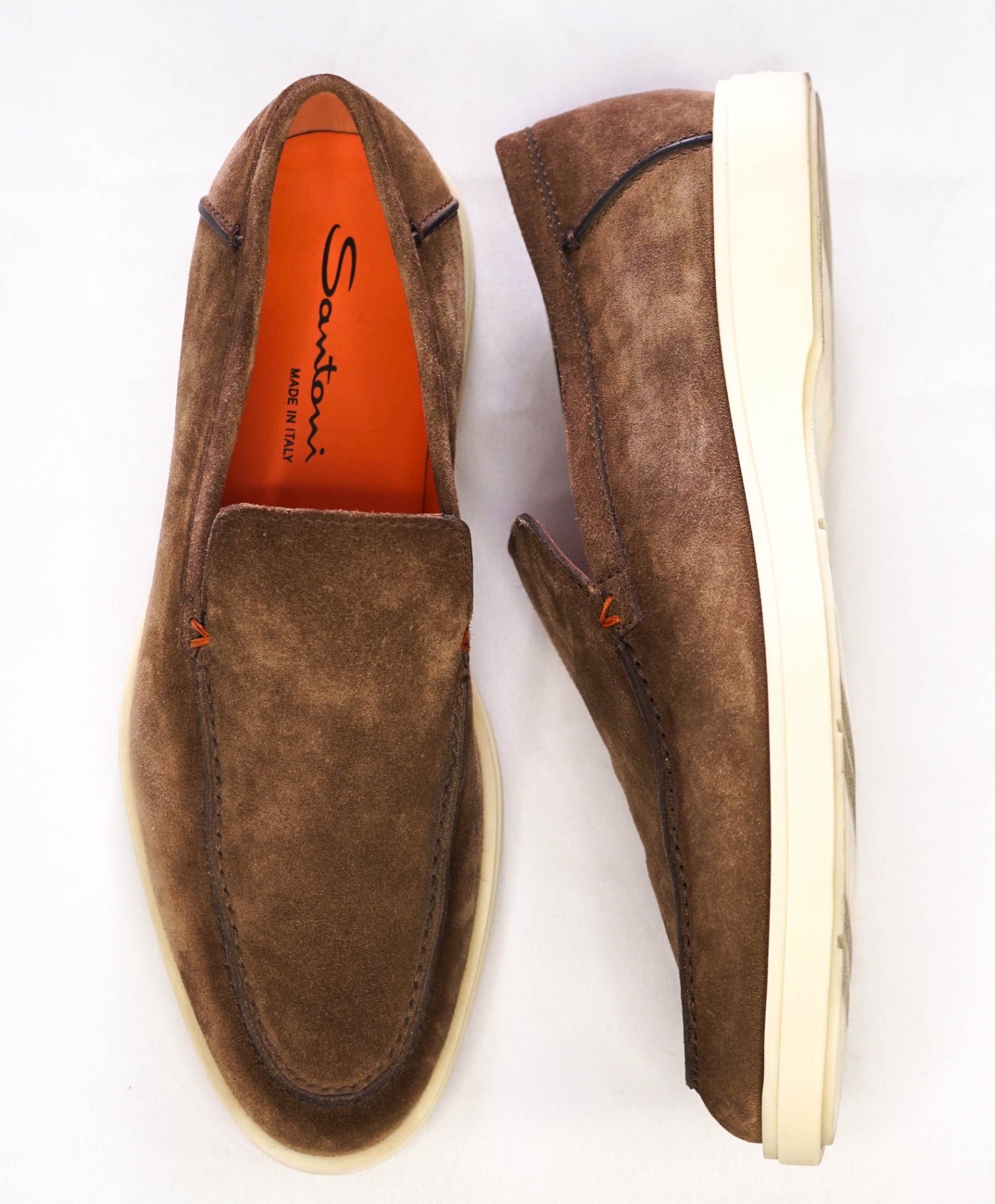 $850 Santoni Brown "SUMMER WALK" Suede Loafers US 8 (7UK)