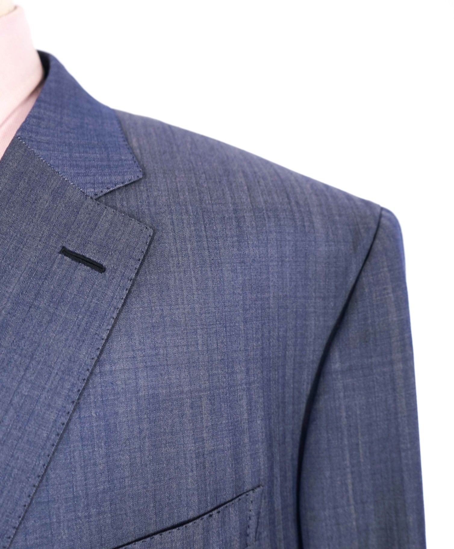 $5,950 BRIONI - "Super 150's" Blue Herringbone Wool Suit - 54R US