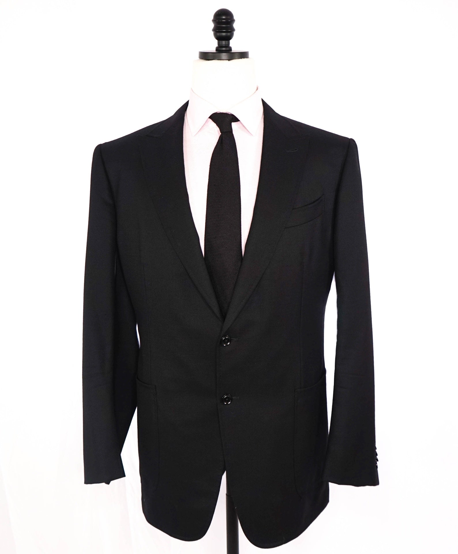 $2,695 ZEGNA Black Textured Patch Pocket Wool Blazer 48R