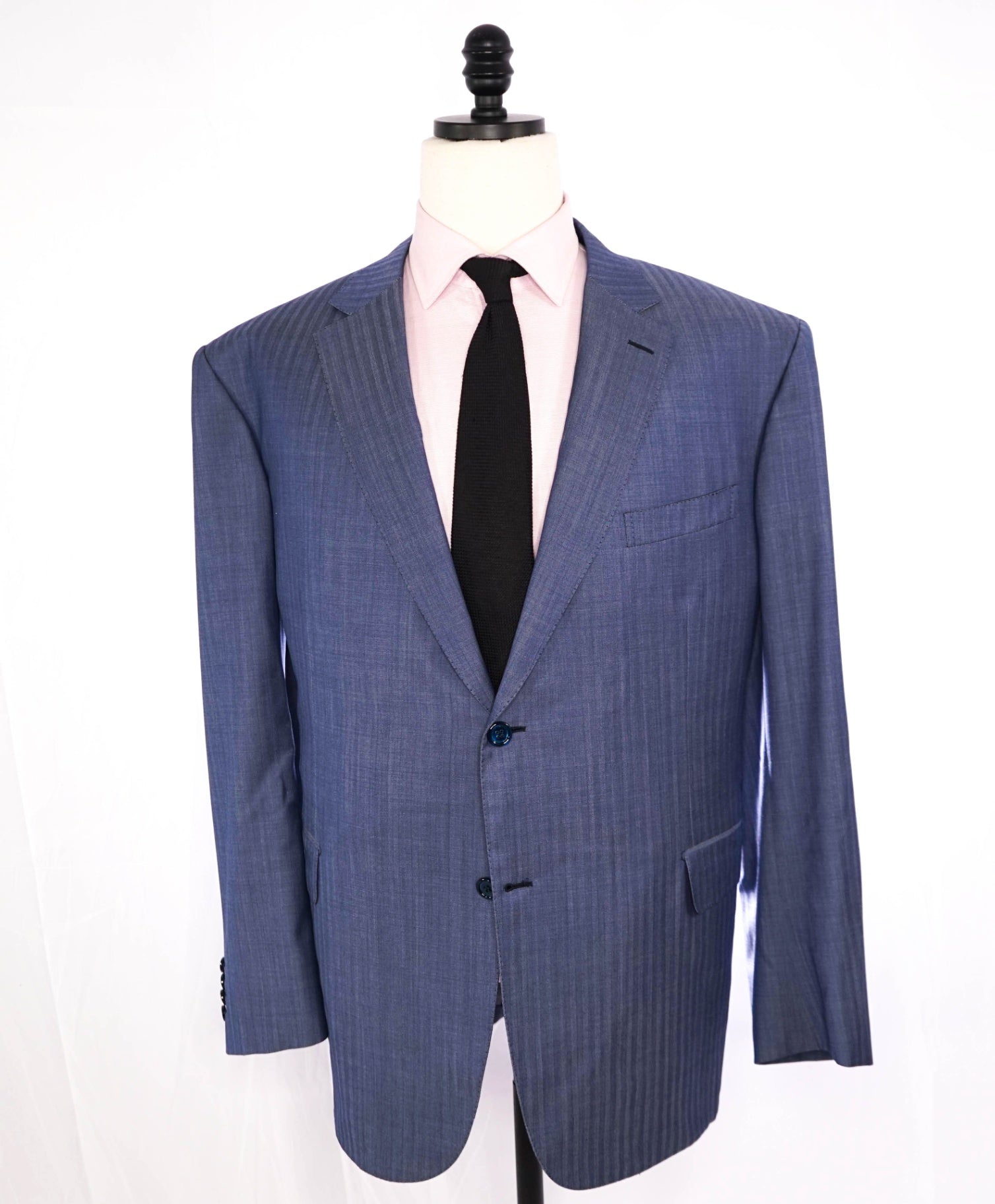 $5,950 BRIONI - "Super 150's" Blue Herringbone Wool Suit - 54R US