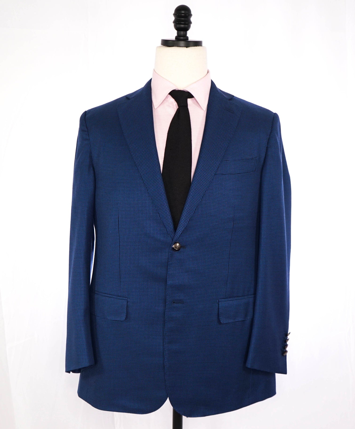 $1,295 RAVAZZOLO - Blue Houndstooth Silk/Wool Blazer - 40R