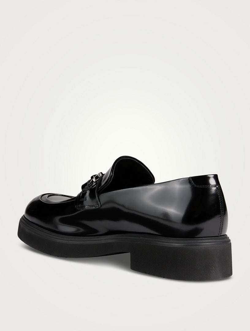 $1,150 FERRAGAMO - *FIORELLO* Black Leather Lug Sole Loafers - 11.5 M