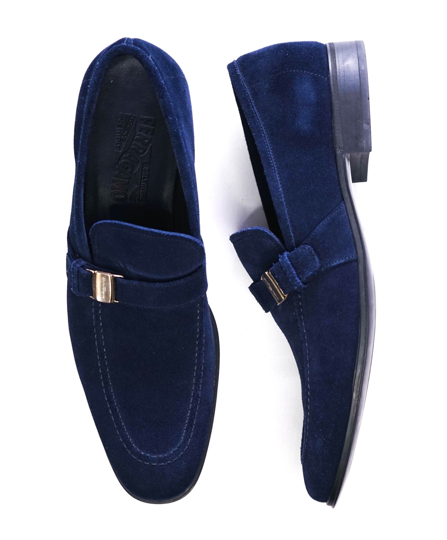 $850 Salvatore Ferragamo Navy Loafers Suede Footwear 9.5 D
