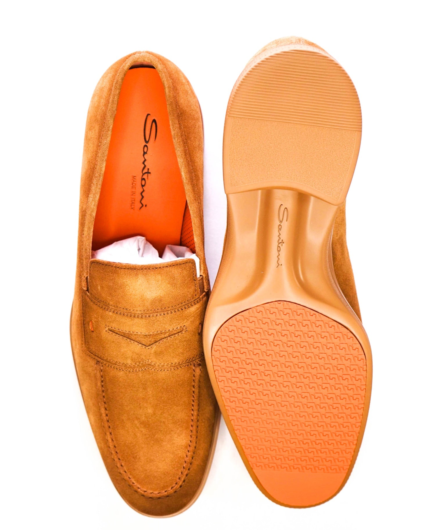 $750 SANTONI "Easy" Light Brown Sand Suede Loafers US 9 (UK8)