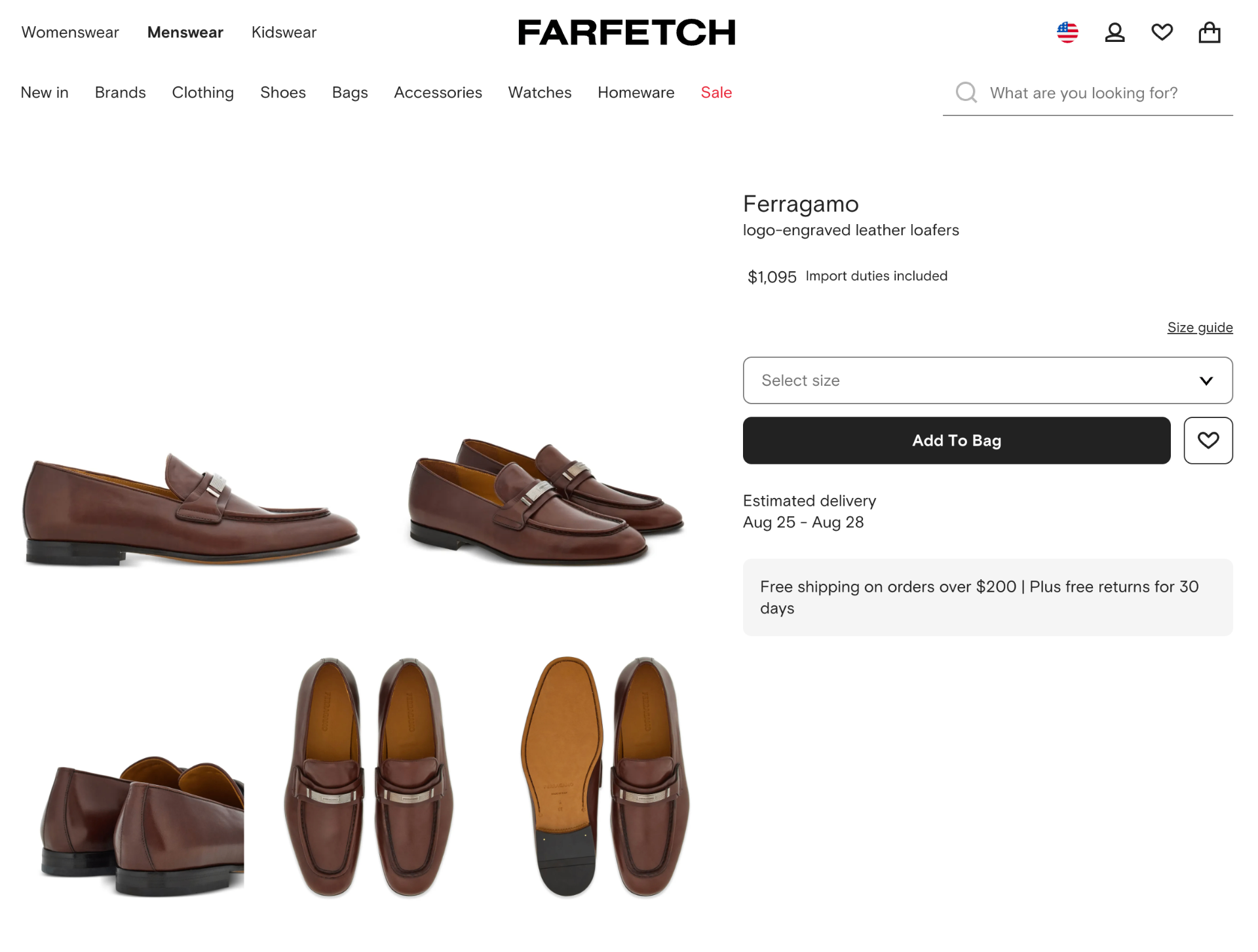 $1,095 Ferragamo Brown "DUMAS" Loafers Leather Footwear 9.5 EE