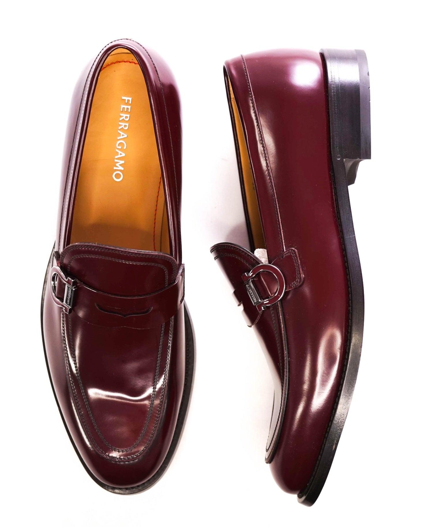 $1,095 FERRAGAMO Burgundy "CANADA" Leather Loafers 11 EE