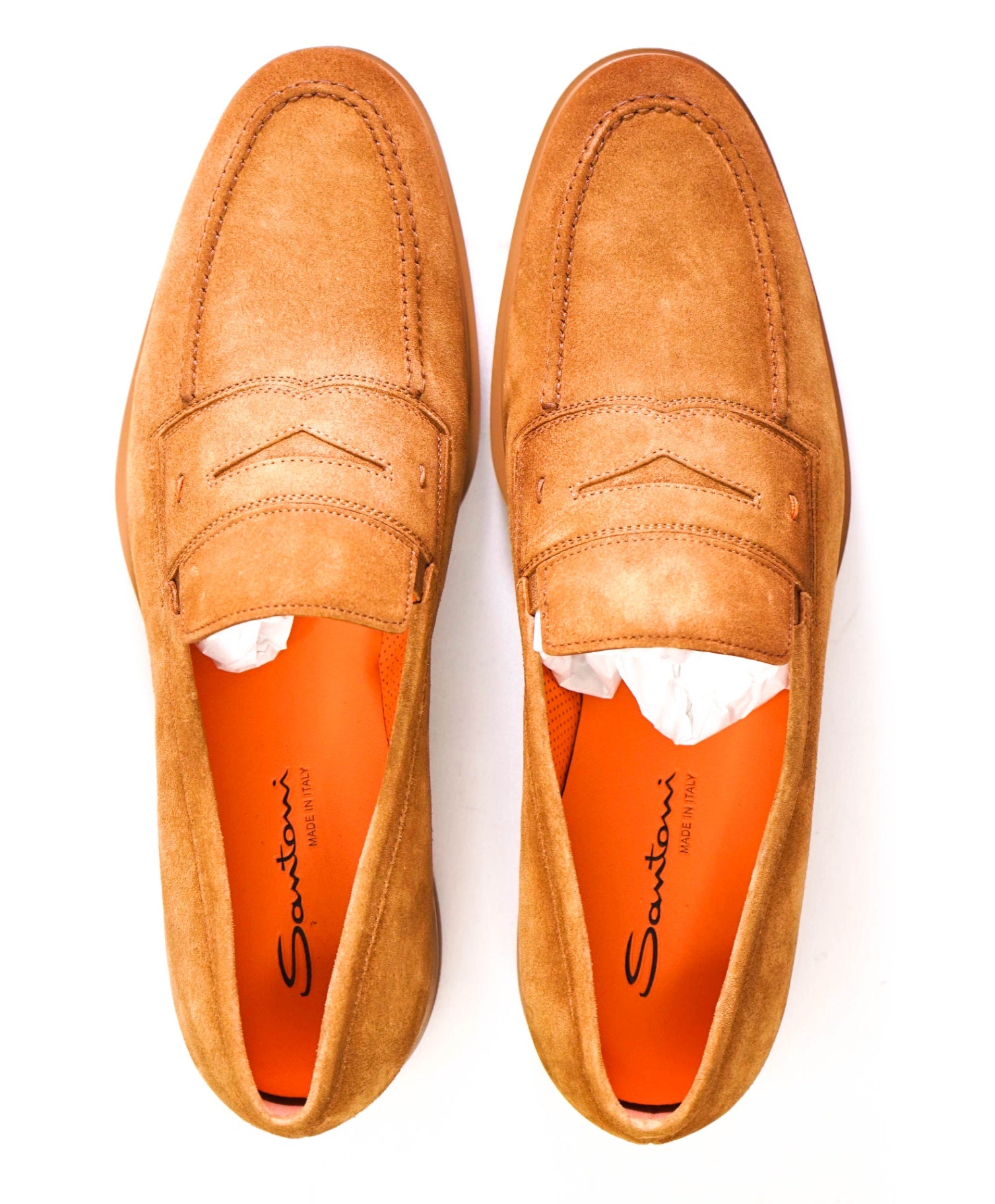 $750 SANTONI "Easy" Light Brown Sand Suede Loafers US 9 (UK8)