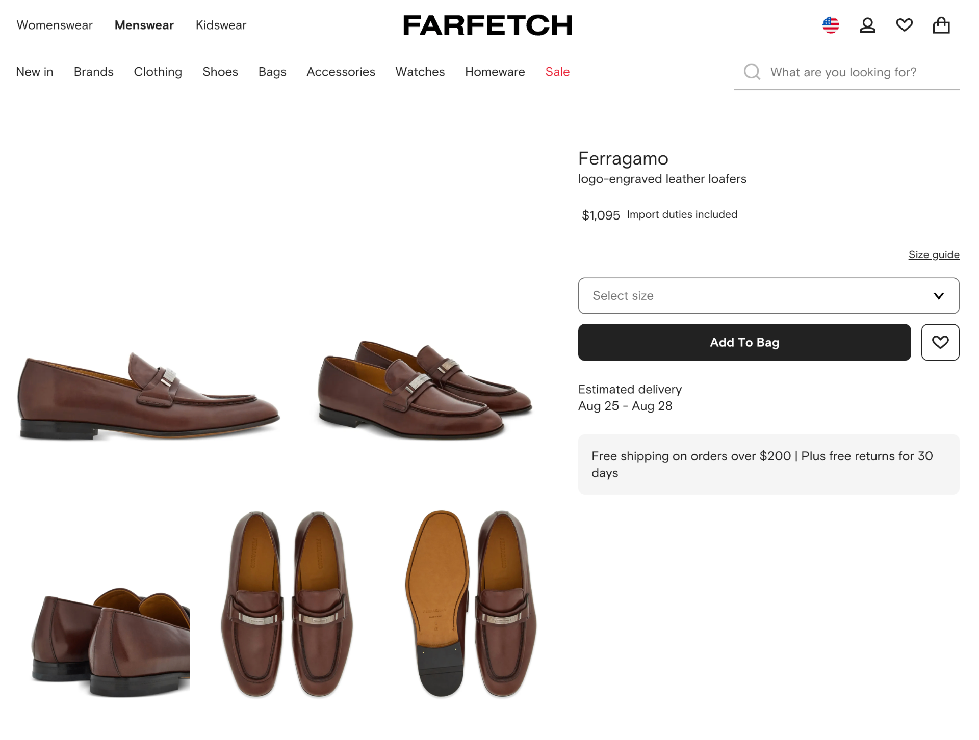 $1,095 Ferragamo Brown "DUMAS" Loafers Leather Footwear 11 EE