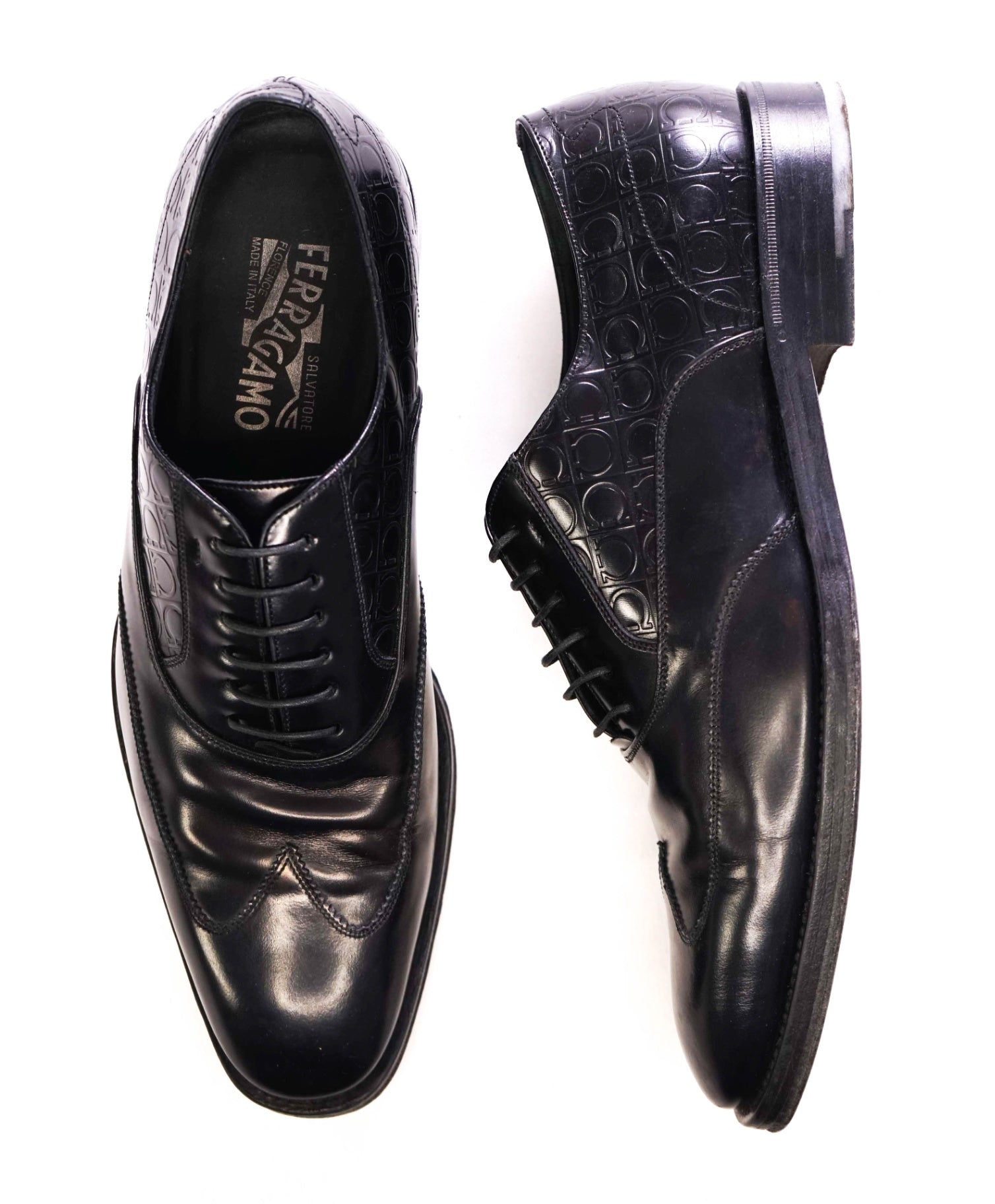 $1,050 FERRAGAMO Black Oxfords "CEZANNE" Leather Oxfords 9 D