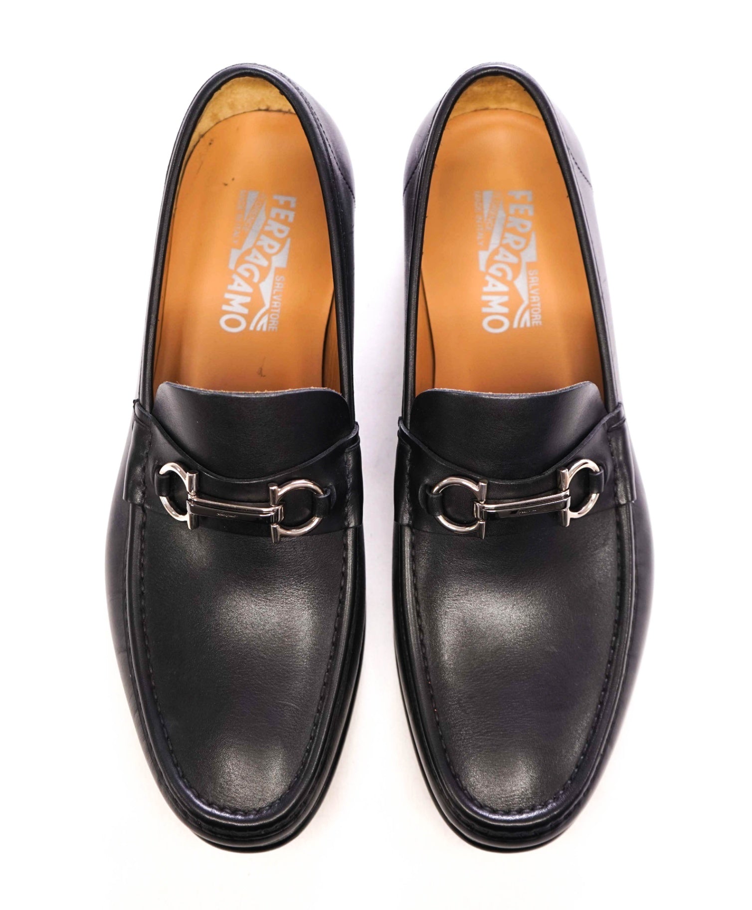 $850 FERRAGAMO - "Rafael" Black Leather Loafers - 10 EE