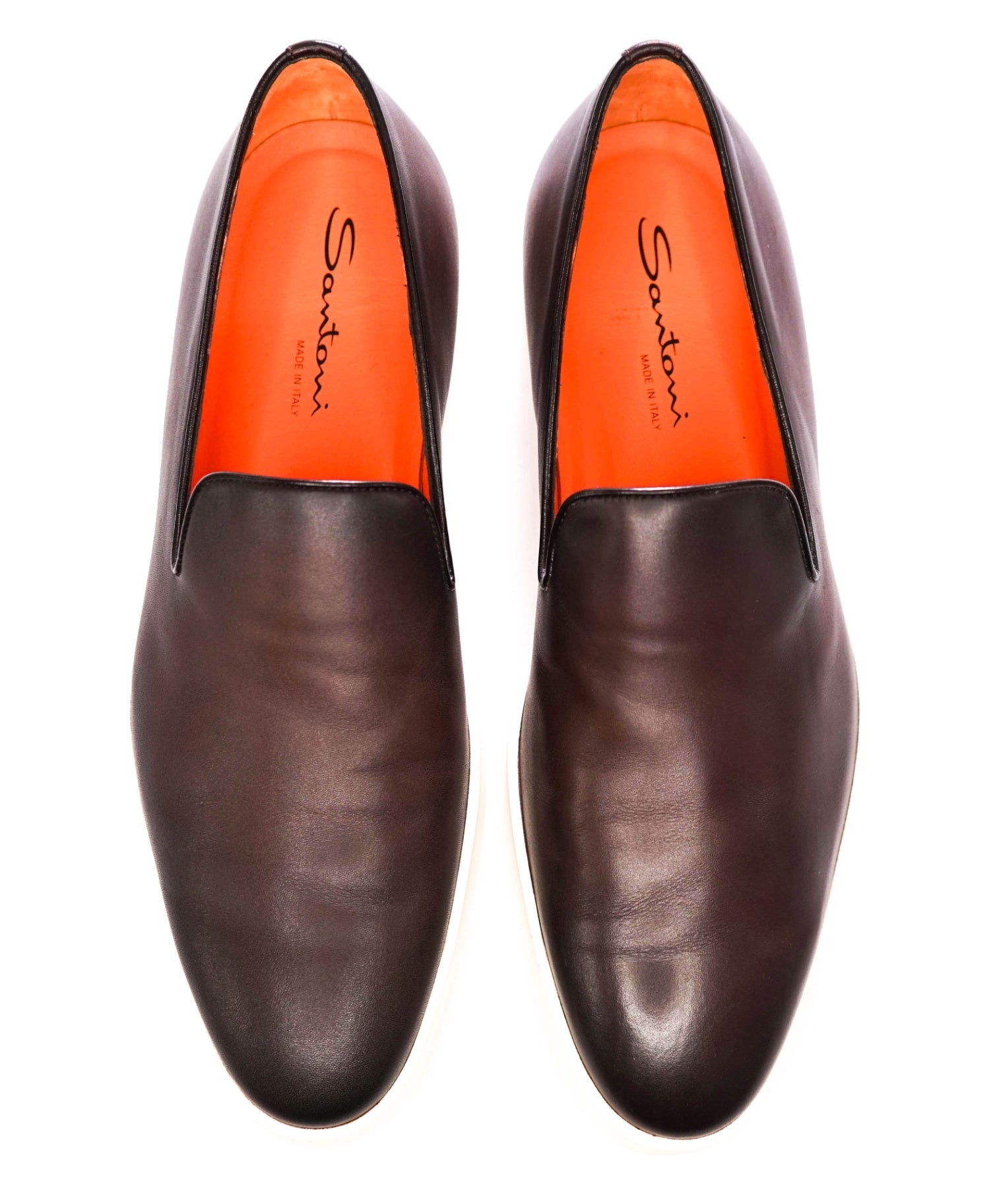 $850 Santoni - Brown Leather Slip-On Leather Loafers - US 10 (9UK)