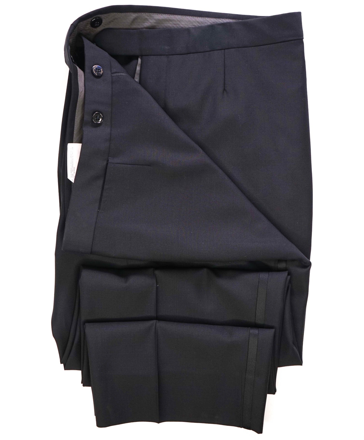 $1,095 ZEGNA "SU MISURA" Solid Black Wool Tuxedo Pants 40W