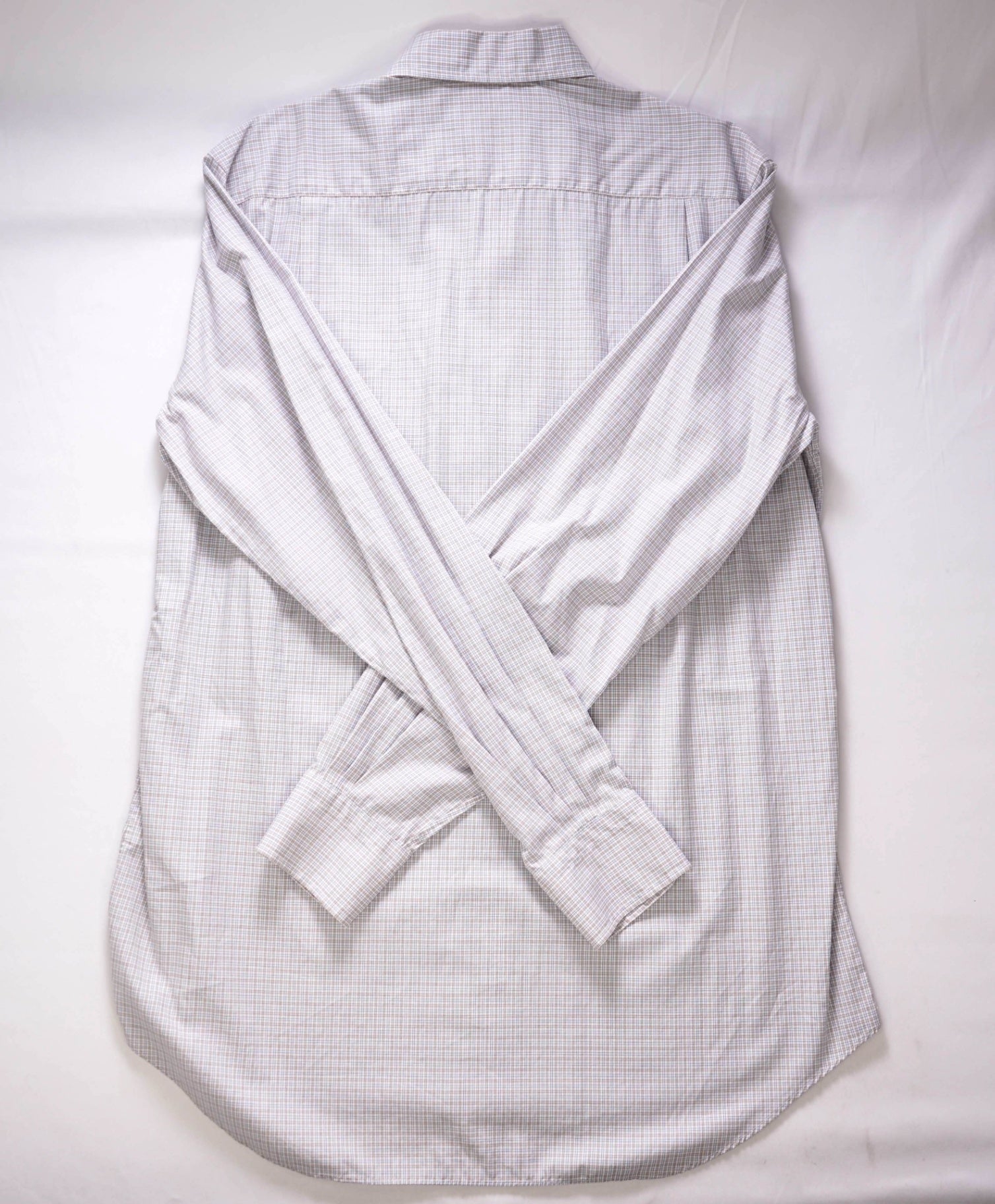 $750 Loro Piana - Brown/Blue/White Micro Plaid Cotton Shirt - M
