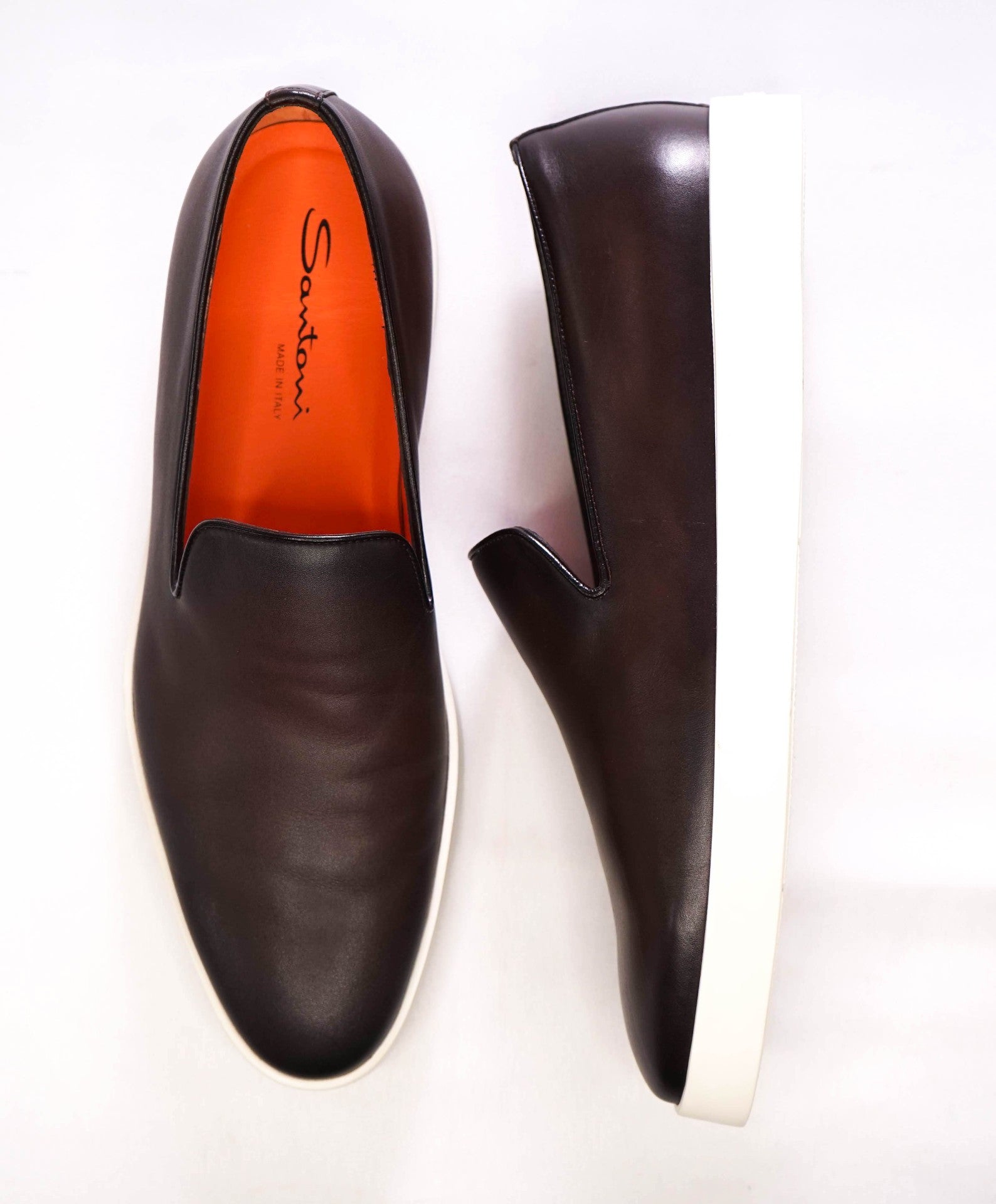 $850 Santoni - Brown Leather Slip-On Leather Loafers - US 10 (9UK)
