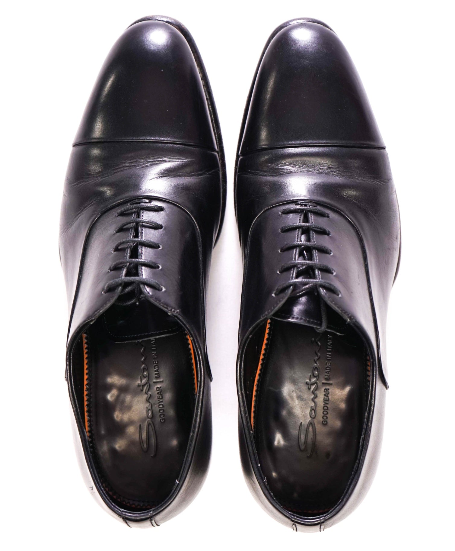 1,320 SANTONI - "GOODYEAR" Black Leather Oxfords - US 7.5 (UK6.5)