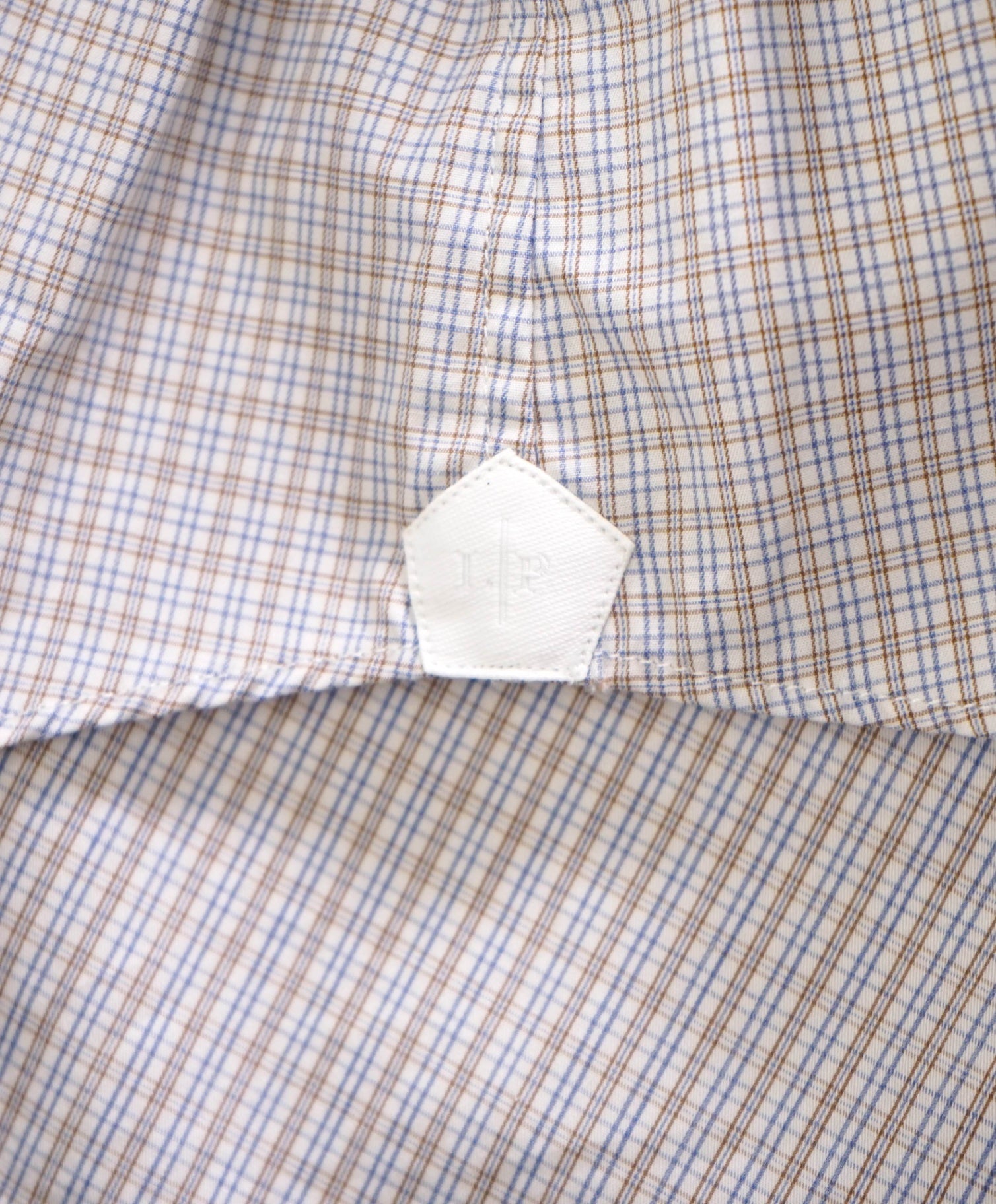 $750 Loro Piana - Brown/Blue/White Micro Plaid Cotton Shirt - M