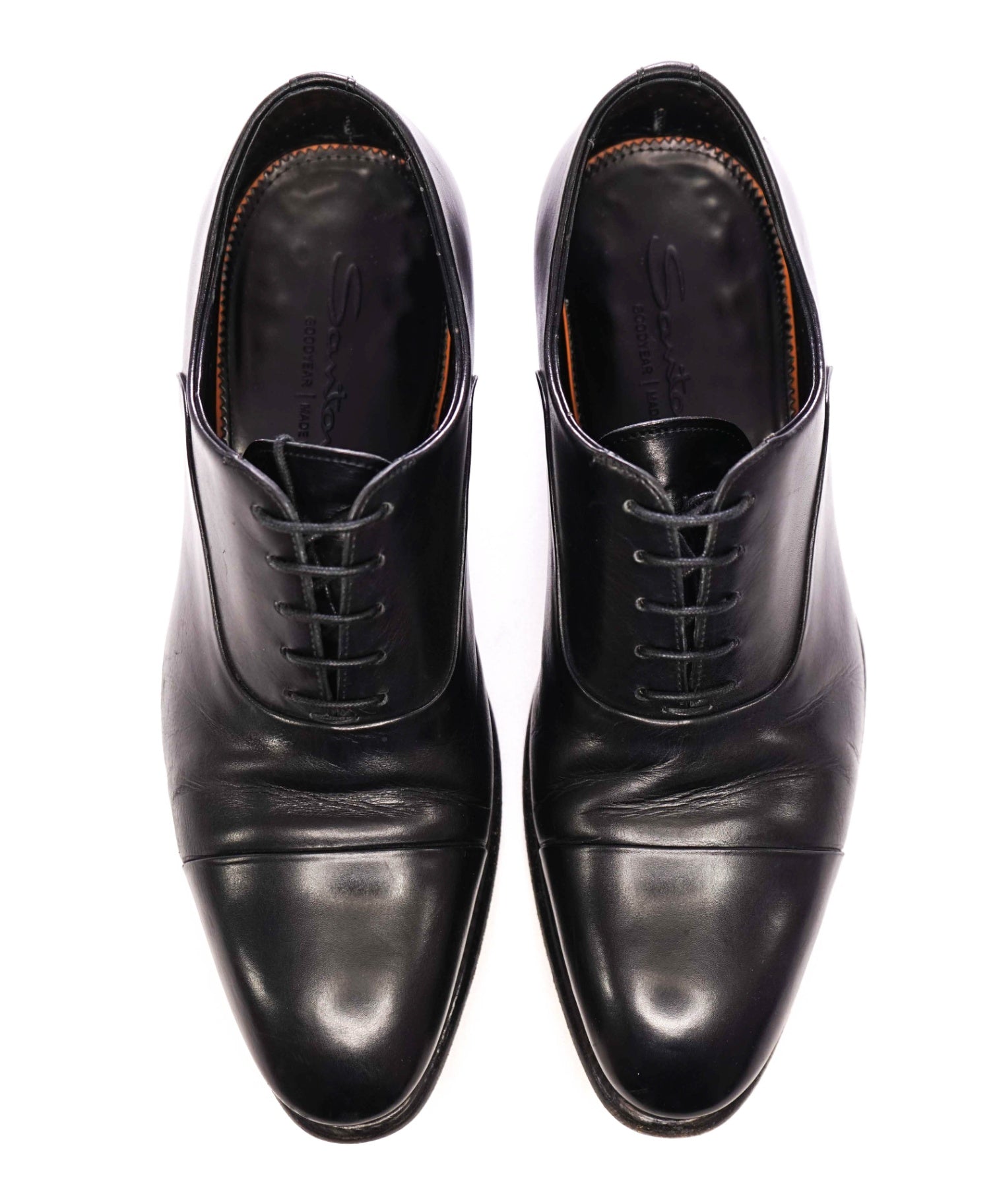 1,320 SANTONI - "GOODYEAR" Black Leather Oxfords - US 7.5 (UK6.5)