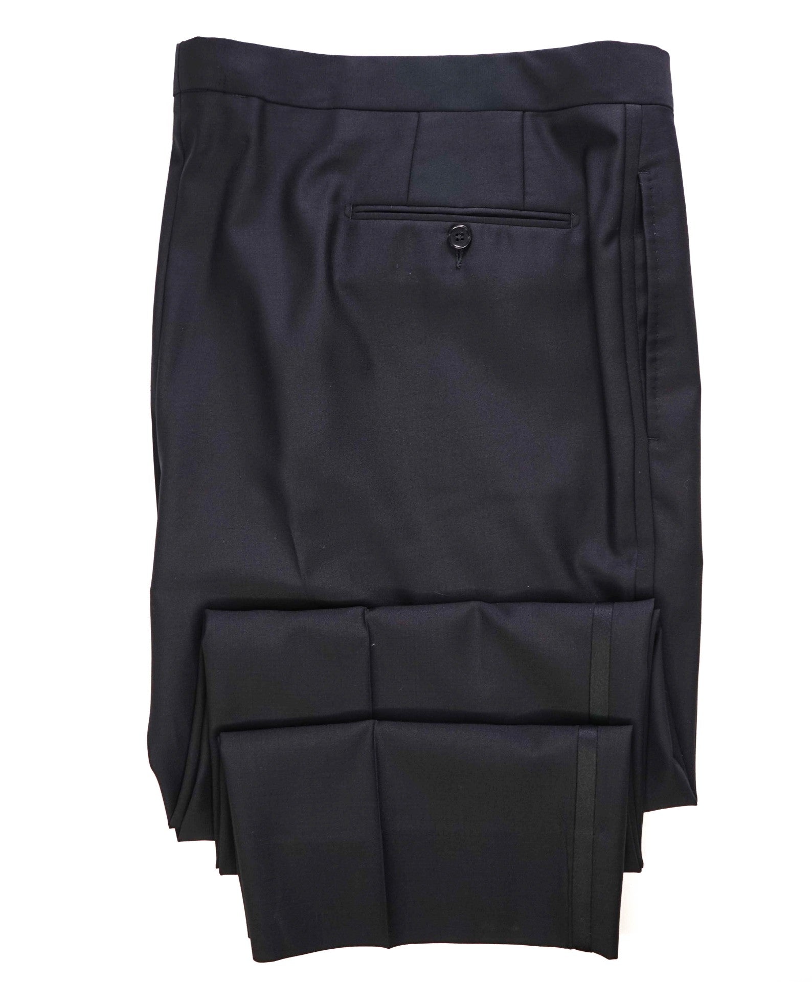 $1,095 ZEGNA "SU MISURA" Solid Black Wool Tuxedo Pants 40W