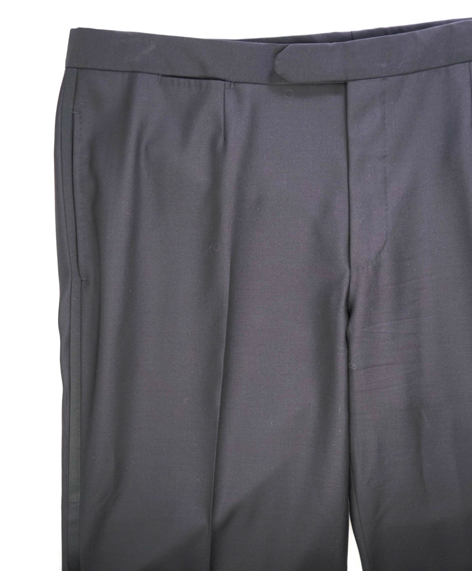 $1,095 ZEGNA "SU MISURA" Solid Black Wool Tuxedo Pants 40W