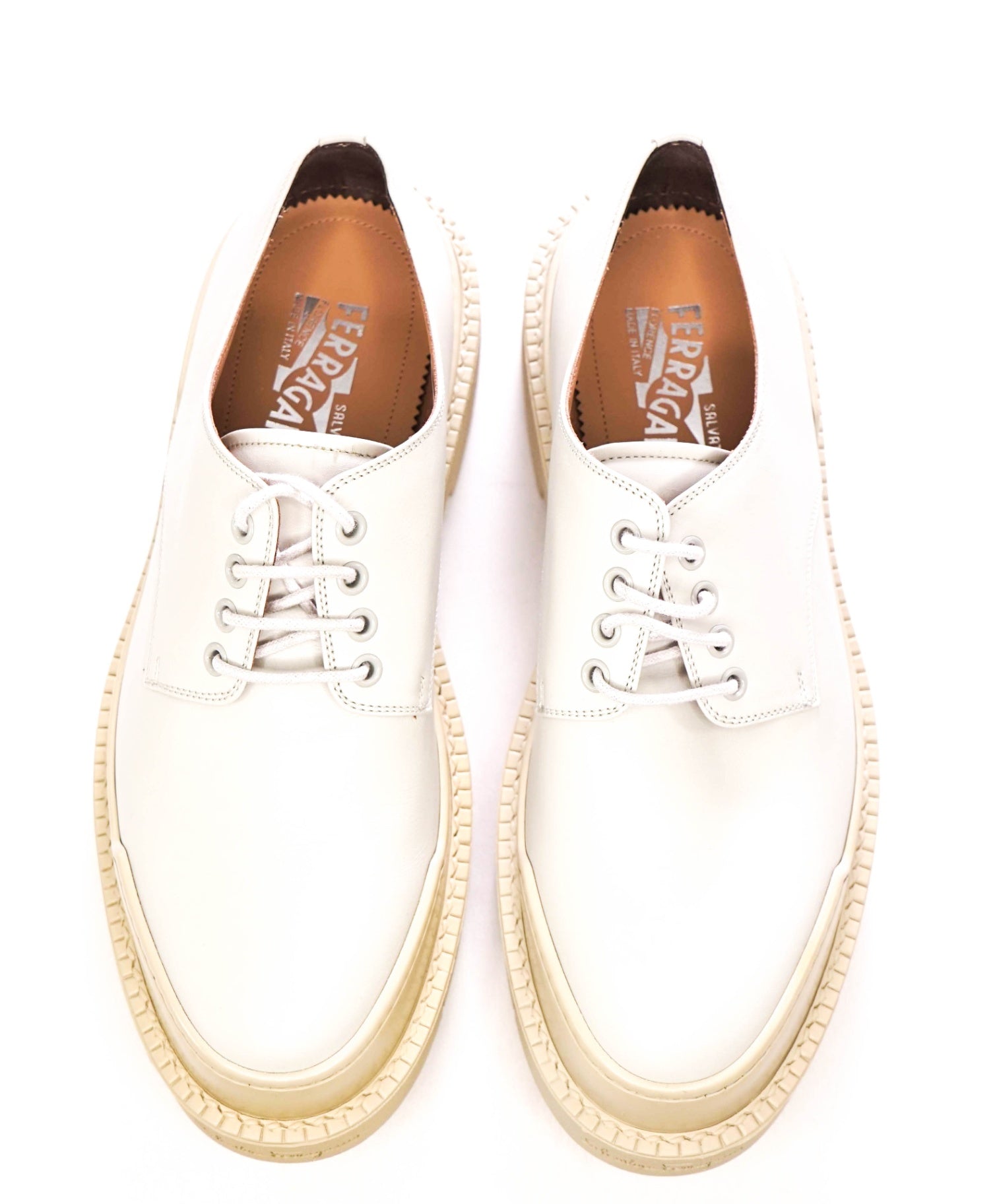 $1,050 FERRAGAMO - Light Gray/ Stone Ivory Derbies Shoes - 8 M