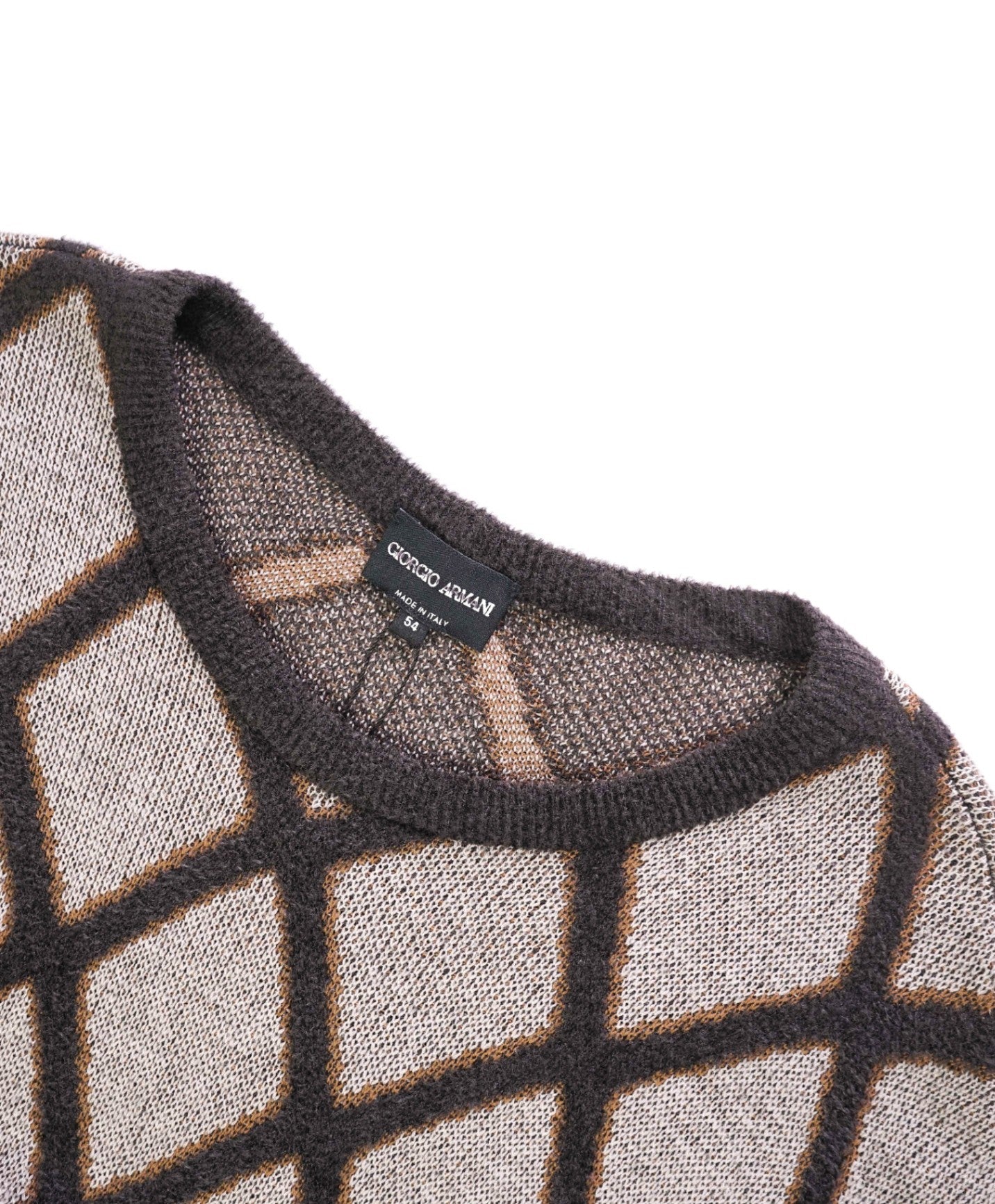 $2,095 Gray/Brown ICONIC Diamond Wool/Viscose Crew Sweater 44 XXL