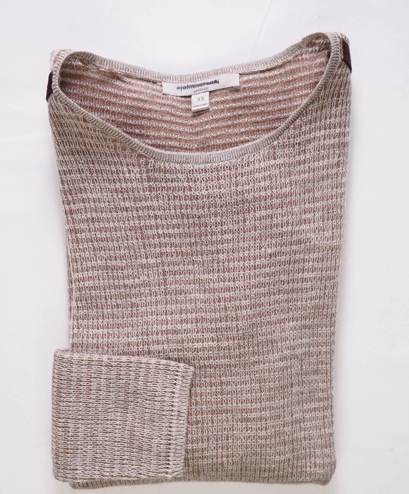 $448 JOHN VARVATOS - Brown Knitted Cotton/Alpaca/Silk Shirt - XS