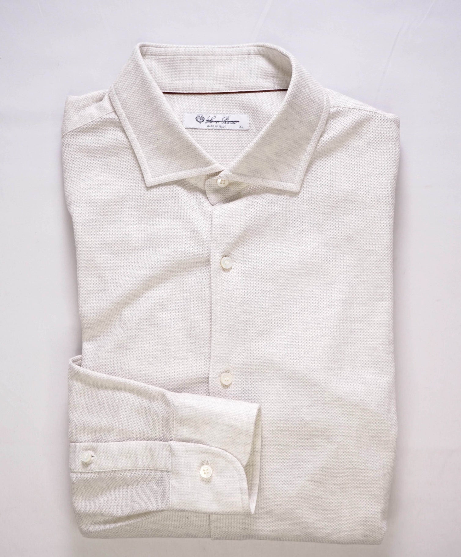 $1,300 LORO PIANA - Stone Neutral Pique Cotton Shirt - XL