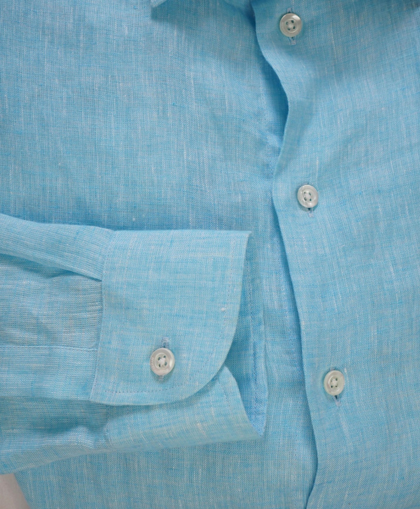 $395 Emporio Armani - Light Blue Teal Linen Shirt - S