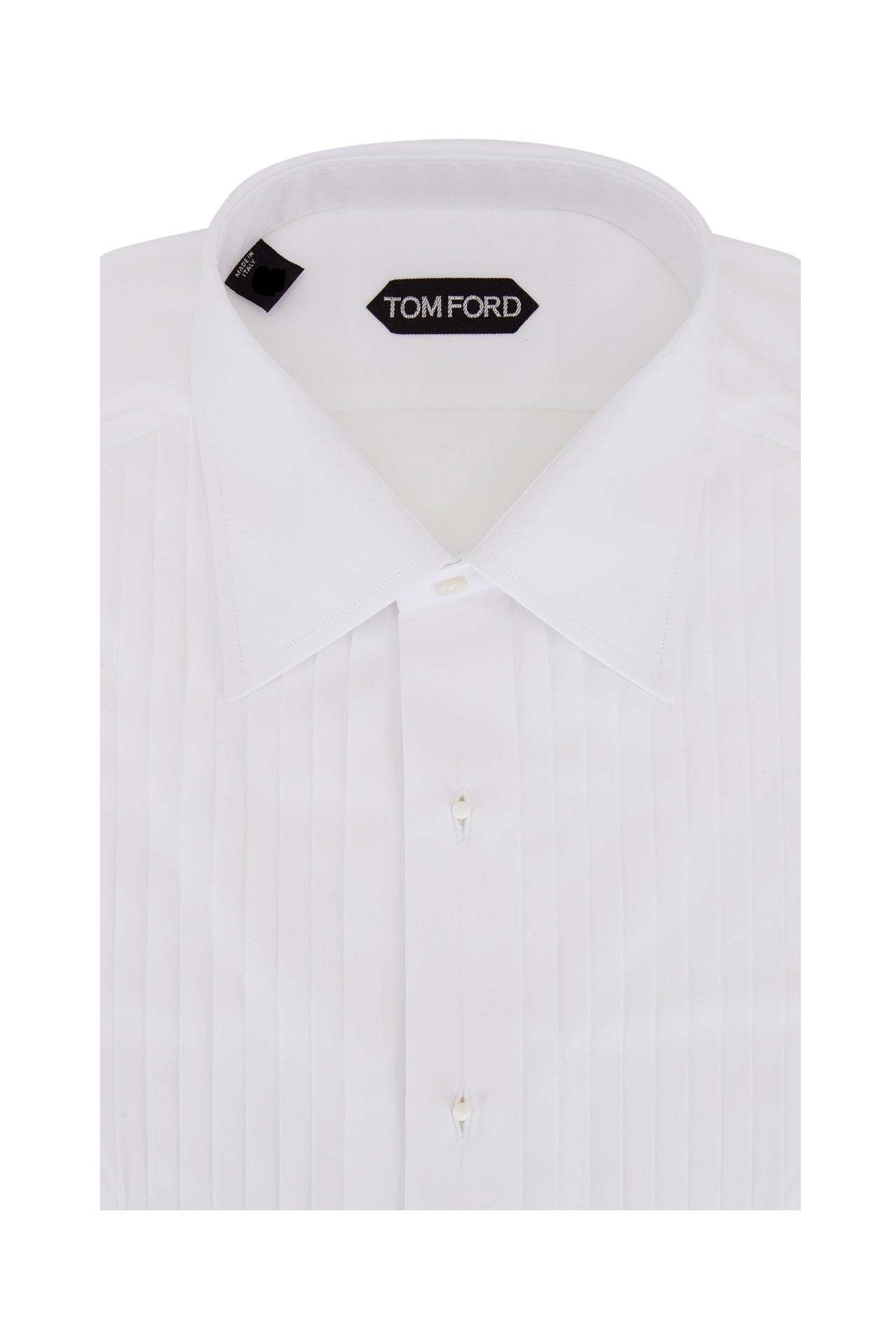 $990 Tom Ford - White pleated Tuxedo Cotton Shirt - 46/18