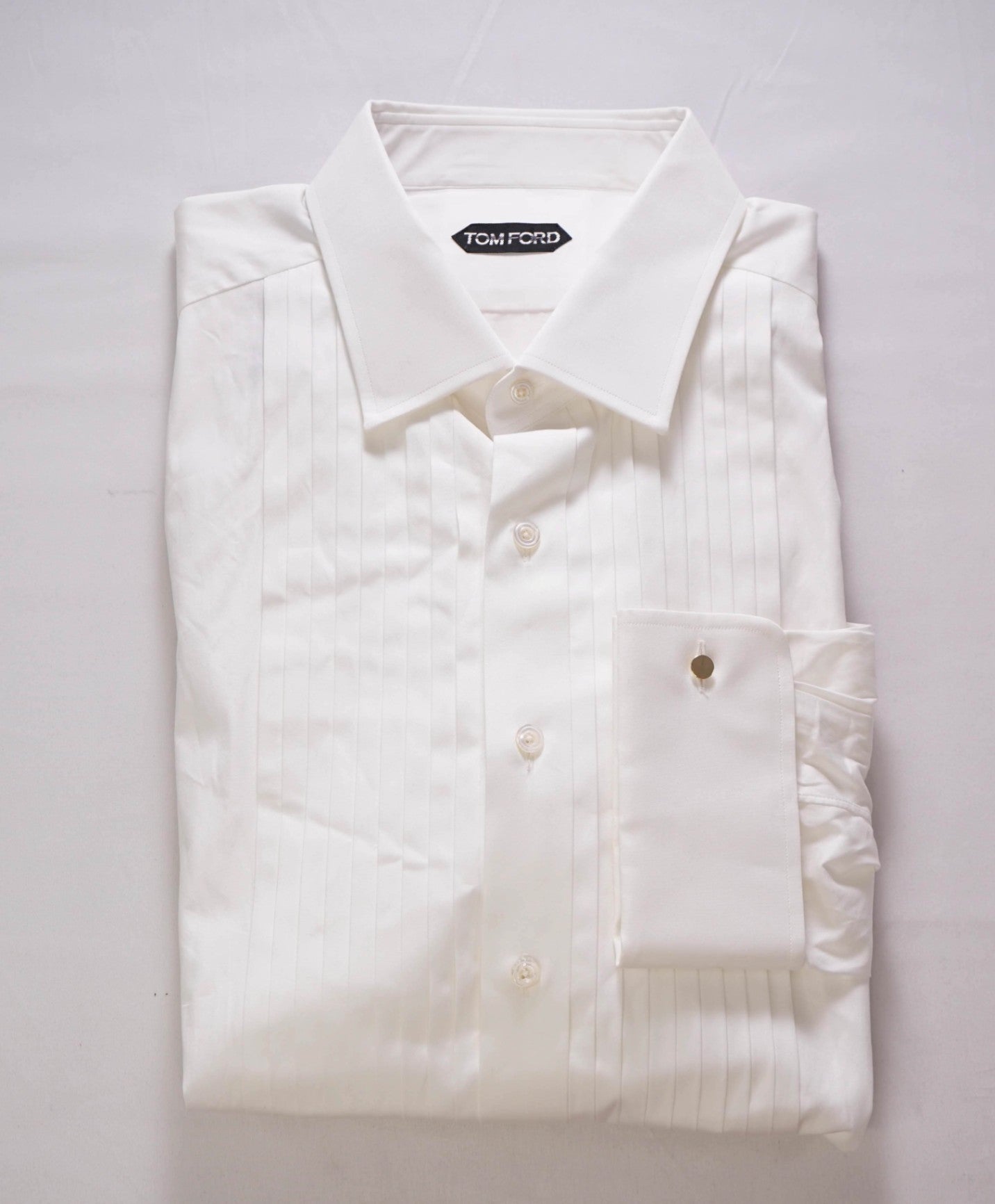 $990 Tom Ford - White pleated Tuxedo Cotton Shirt - 46/18